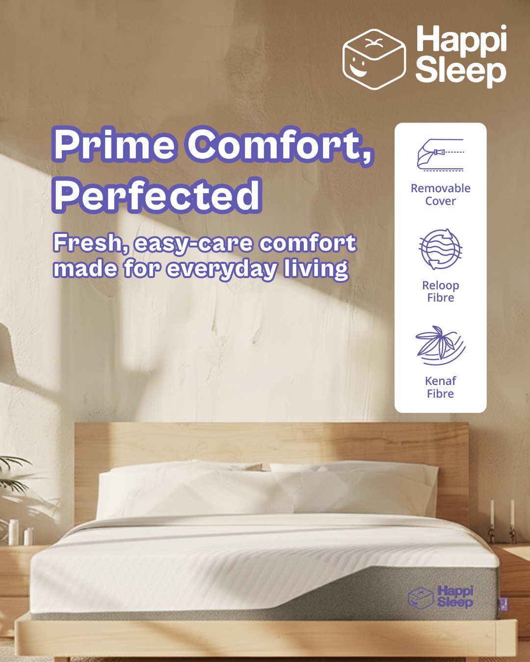 100% relaxation, every single night. 😌
With its removable cover for easy care, sustainable kenaf for breathability, and Reloop fibres for that soft, eco feel — the H+ Prime Mattress makes resting feel refreshingly effortless. 💛
#HappiSleep #DreamWithUs #SleepEasy