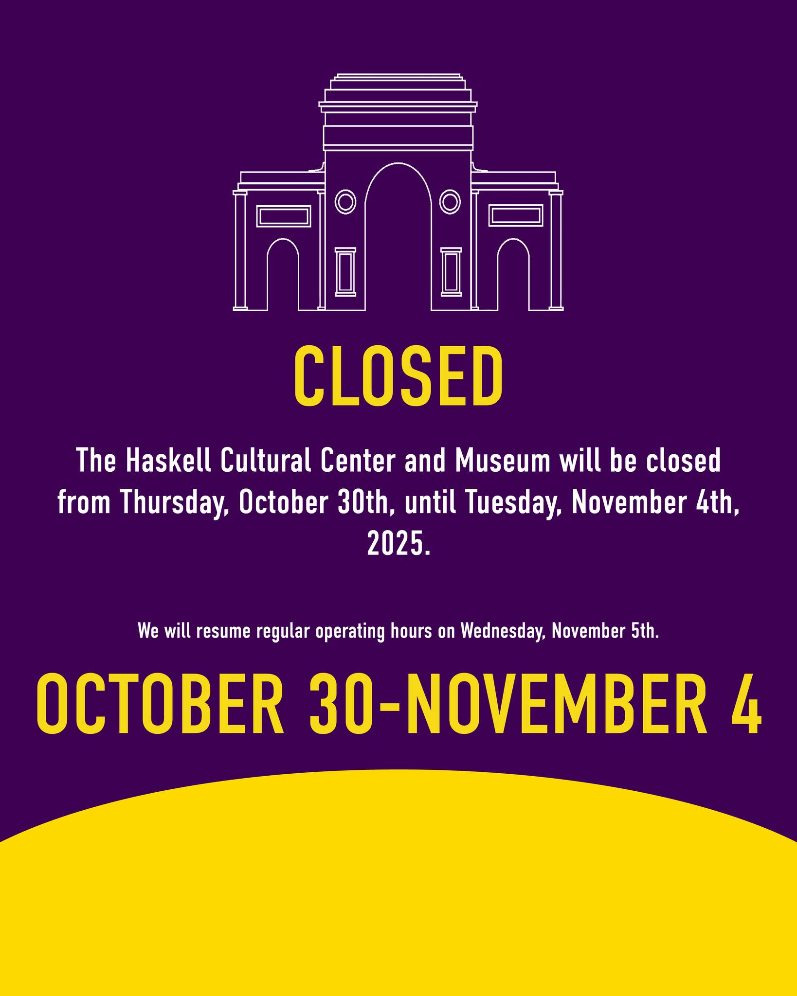 Good morning! We just wanted to let you all know that we'll be closed until Wednesday, November 5th, as we will be making some exhibit updates. 😁
