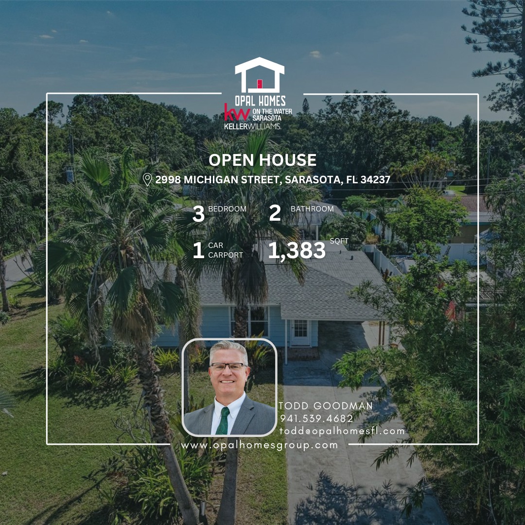 📣 OPEN HOUSE | Tomorrow 2:00–4:00 PM
🌐 https://opalhomesgroup.com/listing/mfrmls/N6140812/SARASOTA/2998-MICHIGAN-STREET/
📍 2998 Michigan St, Sarasota, FL 34237
Bright, move-in-ready home in a prime Sarasota location near Legacy Trail, downtown, shopping, dining, and world-class beaches! 🌞🌴
Property Highlights:
• Fresh interior paint (2024)
• Newer roof (2020)
• Ceramic tile in main living areas
• Easy-care vinyl flooring in front bedrooms
• Sunlit family room with floor-to-ceiling windows
• Private third bedroom ideal for guests or a home office
• Built-in shelving for organization + style
• Covered carport & tidy landscaping
• Palm-lined Florida curb appeal
Stop by and see it for yourself comfort, convenience, and coastal lifestyle all in one!
Todd Goodman
todd@opalhomesfl.com
☎️ 941.539.4682
#OpenHouse #SarasotaRealEstate #FloridaLiving #CoastalLifestyle #SarasotaHomes #JustListed #HomeSweetHome #RealEstateGoals #HouseHunting #LegacyTrail #DowntownSarasota #SiestaKeyLiving #LidoKey #MoveInReady #RealtorLife
