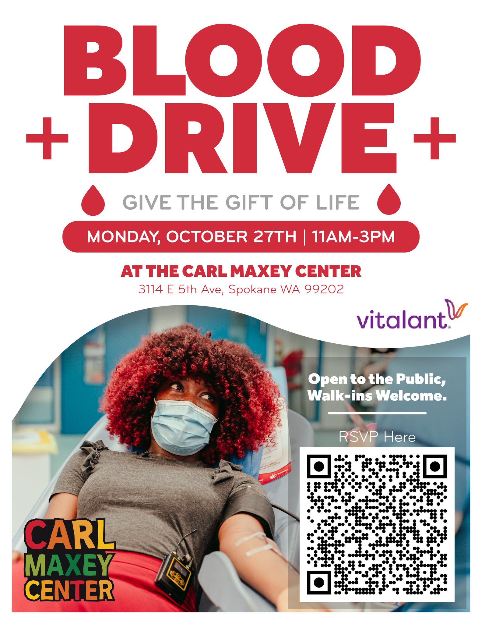Join us at @carlmaxeycenter for a community blood drive!
We are excited to join The Carl Maxey Center for a lifesaving opportunity! In partnership with Vitalant, they're hosting a blood drive at the Carl Maxey Center on Monday, October 27 from 11 a.m. to 3 p.m. Everyone; individuals, families, friends, colleagues, is invited to come together, donate blood, and help support patients in need.
Why Participate?
💞Every donation makes a real difference. The blood collected through donor-drives helps meet the critical needs of hospitals and patients in our region and beyond.
💞No special qualifications needed, simply a willingness to help. Vitalant guides the process from start to finish.
💞A convenient, welcoming in-person event in our community. Let’s come together to give back.
What to Know Before You Go
💞Please plan for about 45–60 minutes: registration, a short health screening, the donation itself, and a recovery snack.
💞Drink plenty of water and eat a healthy meal beforehand.
💞Bring a valid photo ID.
If you’ve donated recently or have specific eligibility questions, check the current guidelines on Vitalant’s website.
Feel free to invite friends, family, neighbors. Every donor counts.
How to Get Involved
💞Simply show up during the event hours (11 a.m.–3 p.m.) at the Carl Maxey Center.
💞Want to plan ahead? While you’re not required to register, you may visit Vitalant’s website to learn more, which helps with planning and awareness.
Spread the word! The more donors we bring in, the greater our impact.
RSVP on our Events Page: www.majirising.org/events
#healthcare #majirising #wellness #vibesandvitalsigns #communityhealth #spokanewashington