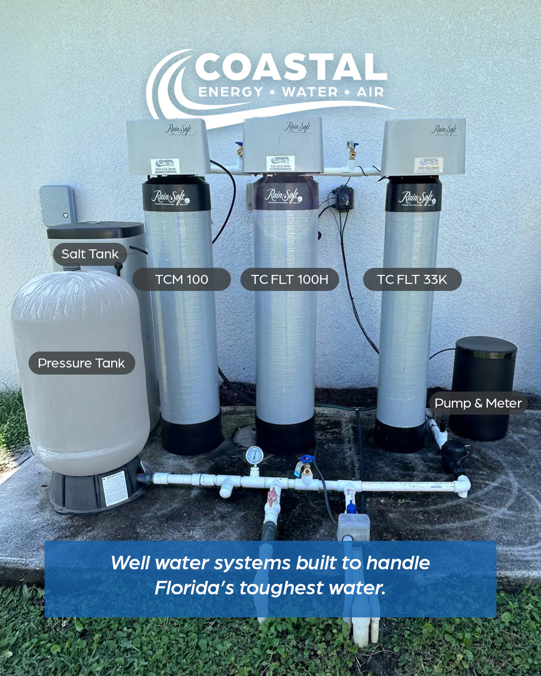 Here in Fort Myers, well water is common — and so are the challenges that come with it. Every home’s water is different, which is why our systems are too.
From pressure tanks to advanced carbon filters, Coastal Energy Water & Air delivers complete, customized well water solutions that work. 💧Want to get to the bottom of your homeswater needs? Schedule a COMPLIMENTARY WATER TEST with us, visit www.coastalewa.com or give us a call 954-333-3336
#WellWaterSystems #SouthFloridaHomes #BetterWaterStartsHere #CoastalEnergyWaterAndAir #WholeHouseRO #reverseosmosis #fortmyersflorida #capecoral #leecounty