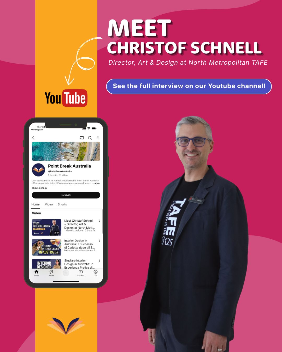 🎨 Meet Christof Schnell – Director of Art & Design at North Metropolitan TAFE
A visionary in Perth’s creative education scene, Christof leads the Art & Design faculty with passion, innovation, and a strong industry focus.
Under his guidance, the Interior Design program combines creativity and practicality — from concept development to 3D visualisation — empowering students to work on real projects and build strong professional networks.
💡 Here, design isn’t just taught — it’s lived.
Students graduate ready to make their mark in Australia and beyond.
🎥 Watch the full interview on our Instagram channel!
👉 LINK IN BIO
#StudyinAustralia #DesignEducation #InteriorDesign #NorthMetTAFE #PointBreakAustralia #CreativeCareers #StudyAbroad #PerthDesignScene