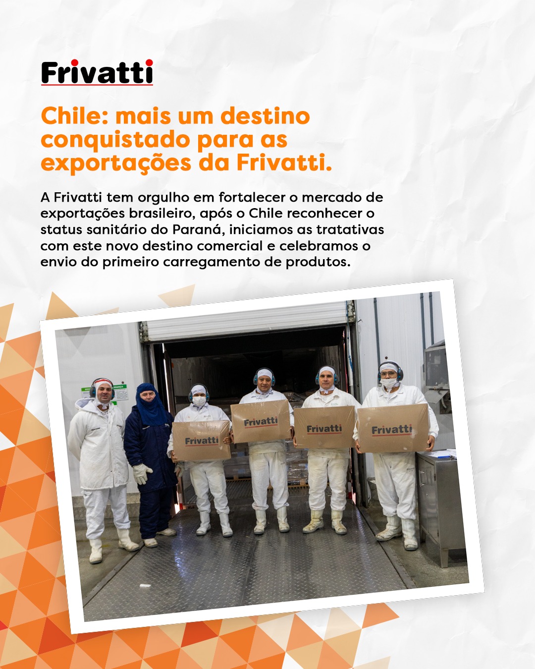 Orgulho em levar o Paraná para o mundo! 🌎✈️ Com o reconhecimento do status sanitário do nosso estado pelo Chile, iniciamos as tratativas para esse novo mercado e já celebramos o envio do primeiro carregamento de produtos Frivatti. #Exportação #FrivattiNoMundo #ParanáQueInspira