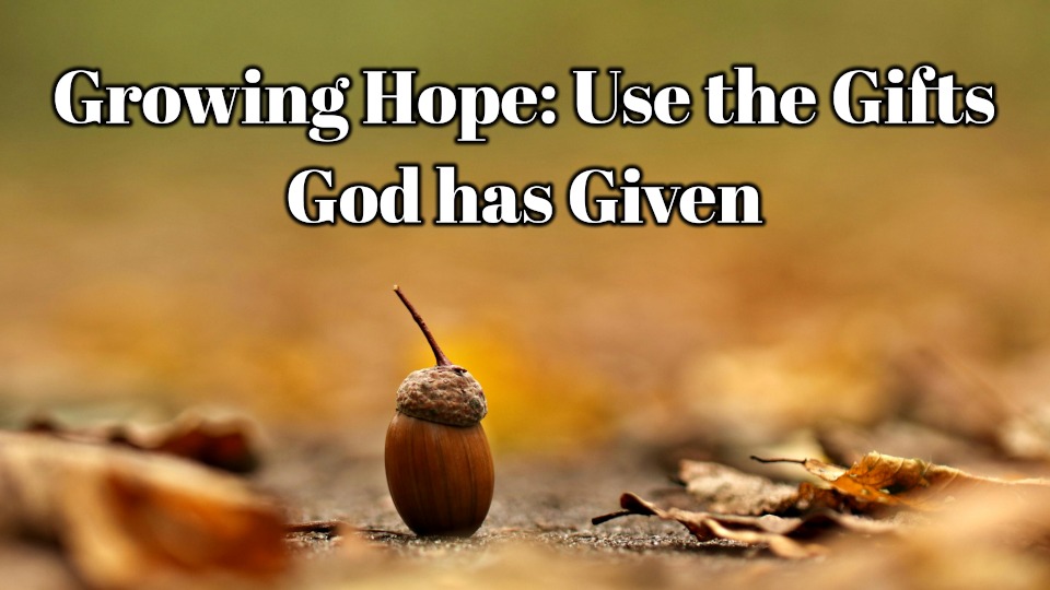 We all have them. Those things that we are good at. Those things that we could do all day because it is something we love. Why don't we use those for God and watch what he can do with them? How can using our gifts grow our hope?
We did have some technical issues with the video so it is just audio.
https://youtu.be/eHEOfQiou4g