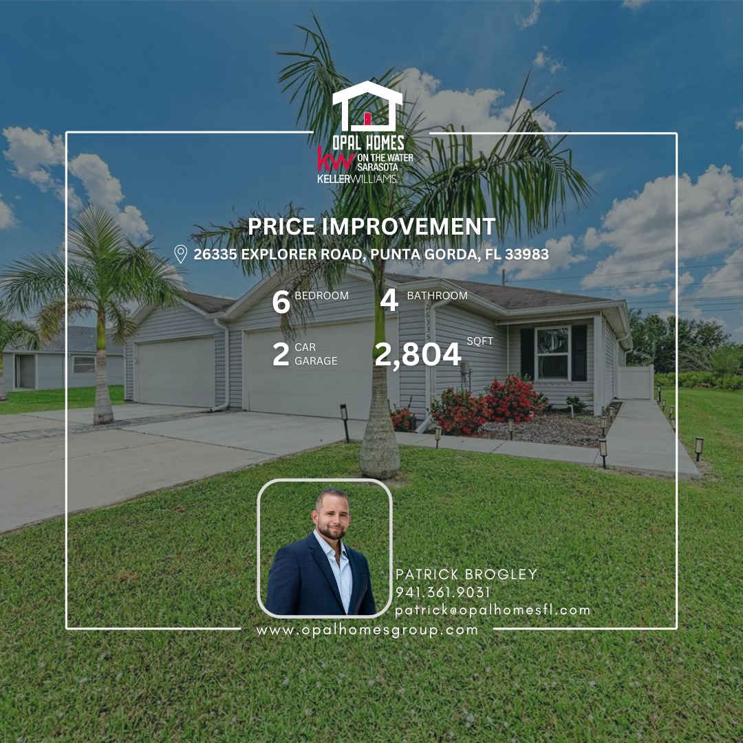 🔥 PRICE IMPROVEMENT! 🔥
📍 26335 Explorer Road, Punta Gorda, FL 33983
Don’t miss this incredible opportunity to own a well-appointed duplex in the highly desirable Deep Creek community of Punta Gorda!
Each side features:
✅ 3 spacious bedrooms
✅ 2 full bathrooms
✅ Interior laundry rooms
✅ Attached 2-car garages
✅ Open-concept floor plans
✅ Kitchen islands + ample cabinetry
✅ Full appliance packages (dishwasher, range, refrigerator)
✅ Private outdoor patios & open backyard
⛳️ Less than half a mile from Deep Creek Golf Club!
🌴 Enjoy Florida living with quick access to I-75, placing you minutes from shopping, restaurants, Starbucks, fitness centers, and more.
The surrounding Punta Gorda, Port Charlotte, and Charlotte Harbor areas are known for:
🎣 World-class fishing & boating
🏌️ Championship golfing
🏖️ Gulf Coast beaches just a short drive away!
Strategically located between Sarasota and Fort Myers, Deep Creek offers convenience, comfort, and lifestyle.
Whether you’re an investor or looking to settle into a peaceful yet connected community, this duplex checks all the boxes now at an even better price!
PATRICK BROGLEY
patrick@opalhomesfl.com
941.361.9031