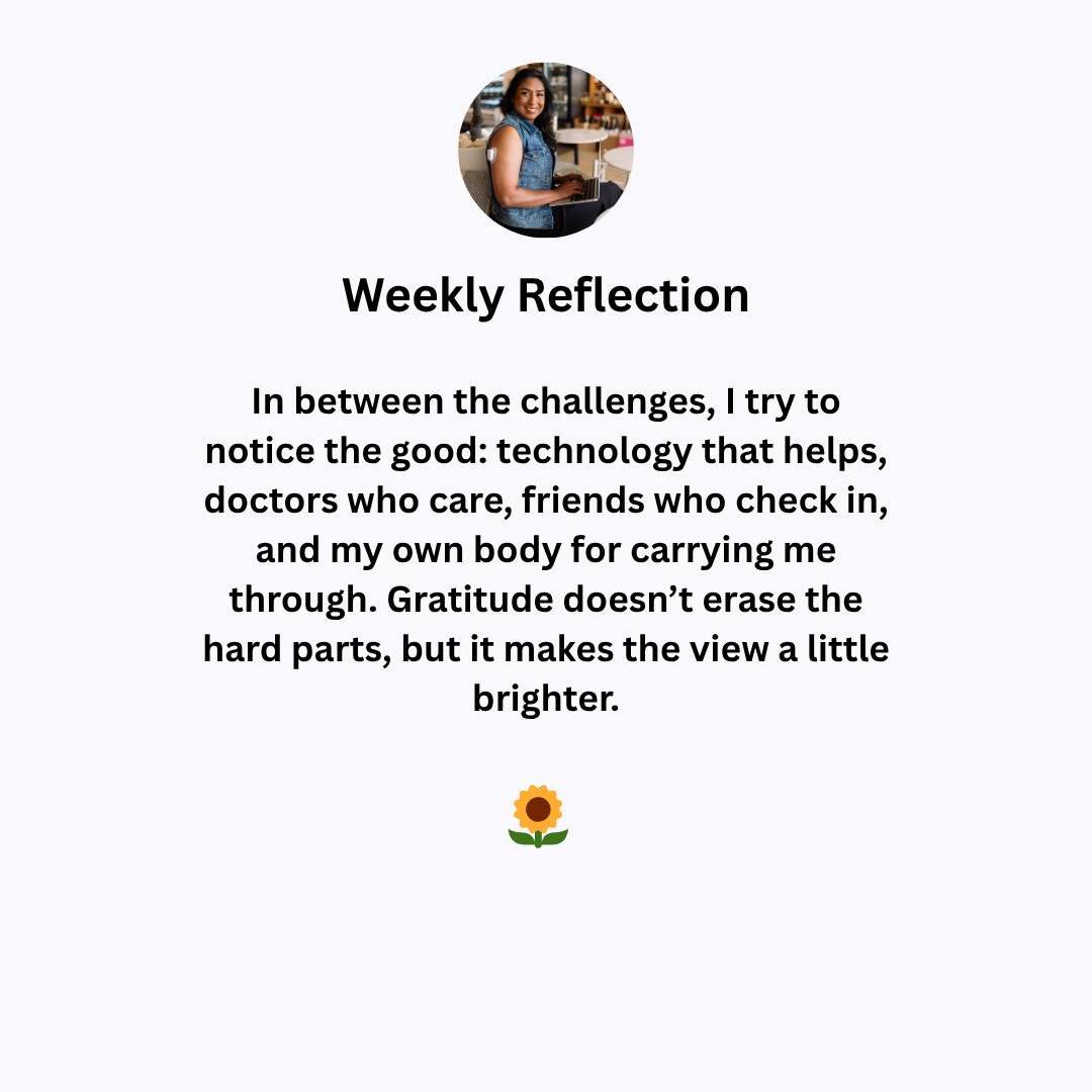 When a new week begins, I focus on what there is to be grateful for.
This week, I’m grateful for:
✨ technology that keeps me safe
✨ people who check in
✨ a body that keeps trying
✨ the quiet moments in between
Gratitude doesn’t erase the hard parts — but it softens the view. 💙
What’s one thing you’re grateful for as we start this week?
#FarahsT1DLife #Type1Diabetes #T1DLife #DiabetesCommunity #T1DStrong #MentalHealthAndDiabetes #ChronicIllnessLife #GratitudePractice #WeeklyIntention #GraceOverPerfection #FindingSteadyAgain #YouAreNotAlone #AutoimmuneLife #InvisibleIllnessAwareness #DiabetesBurnout #T1DSupport #chronicillnesscommunity
Sharing my personal T1D experience — not medical advice 💙