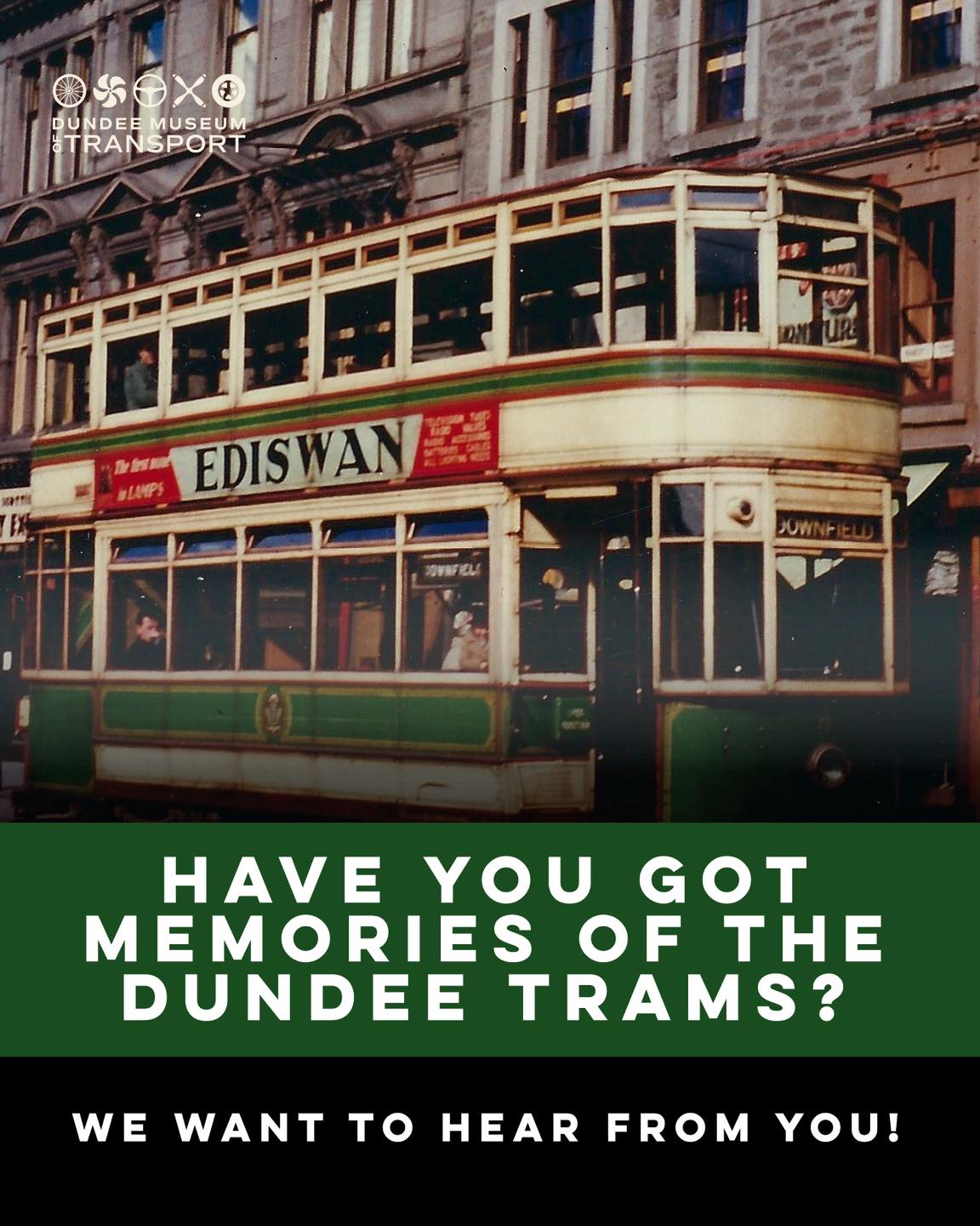 🚃📣 Were you around when Dundee’s trams were running, or do you have family stories or memories passed down from that time?
Dundee Museum of Transport is marking 70 years since the last tram – and we’d love to hear your memories.
We’re collecting a series of oral histories to feature in our upcoming exhibition and archive, preserving Dundee’s tram stories for future generations.
If you or someone you know would like to share your memories, please get in touch by emailing Hannah Crookes at hcrookes@dmoft.co.uk or DM us!