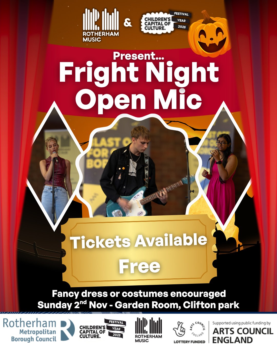 Tickets are now available for our third and final Open Mic of the year! 🎙🌟
Rotherham Music and @ccoc_rotherham2025 are inviting you once again to come and celebrate creativity and community with our last collaborative open mic night of the year. 🎃🎶
Young people from all around Rotherham have signed up to give us another great evening of entertainment, and showing off their hard work and talent.
As usual, the event is free to attend, all you need to do is book your tickets at the link below:
https://www.ticketsource.co.uk/rotherham-music/t-vxedkem
#rotherham #thingstodo #freeactivities #freeevent #youngpeople #youngperformer #Free #ccoc #fyp #talentshowcase #creativity #childrenscapitalofculture #creative #Freeactivities #Musicians #localartists #openmic #liveperformance #Singing #livemusic #live #musicians #ChildrensCapitalofCulture #Guitars #RotherhamIsWonderful #whatson #SouthYorkshireEvents #RotherhamEvents #Halloween #halloween2025