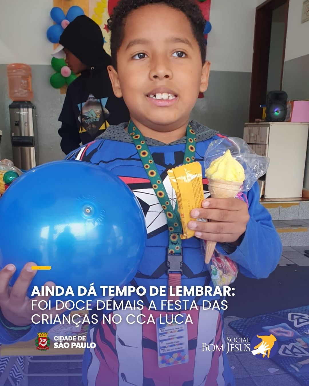 A festa de Dia das Crianças no CCA Luca foi tão especial que merece ser celebrada de novo!
Com o apoio da Sorveteria Caprichoso, dos deliciosos Salgados Moisés e do Café do Ponto do Shopping Eldorado, tivemos um dia recheado de sabores, sorrisos e muita diversão.
Brincadeiras, comidinhas e aquele clima de afeto que só a infância sabe viver — tudo preparado com muito carinho para celebrar quem enche nossos dias de alegria.
💛 Gratidão aos parceiros que fizeram parte dessa festa inesquecível!
#DiaDasCrianças #CCALuca #SocialBomJesus #ONG #projetosocial #inclusaosocial