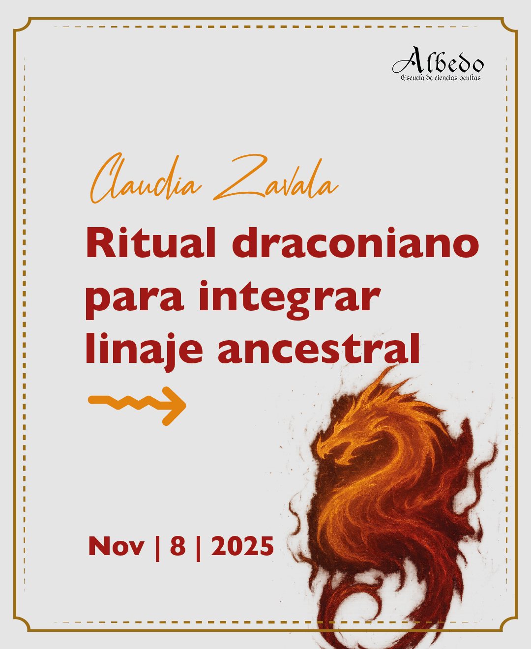 Dicen que los dragones guardan la memoria del alma…
y que cuando uno de ellos te llama, no hay vuelta atrás.
Este 8 de noviembre nos reuniremos en un ritual para integrar el linaje ancestral,
reconciliar lo que quedó roto entre lo femenino y lo masculino de nuestra historia.
Recuperaremos la fuerza del linaje materno,
la claridad del linaje paterno,
y abriremos el canal para que la energía de nuestros ancestros vuelva a fluir.
Este encuentro no es para todos.
Es para quienes sienten que algo profundo los está buscando,
que hay un poder dormido en su sangre esperando despertar.
🐉 Ritual Draconiano para integrar linaje ancestral
📅 Sábado 8 de noviembre 2025| 10:00 a.m. - 01:00 p.m.
💫 Imparte Claudia Zavala
💸 Inversión $800
Si algo de esto te hizo vibrar,
es porque tu alma recuerda.
Comenta “quiero saber más” o mándame un DM.
#AlbedoEscuela #TereFlores #MagiaDraconiana #SanaciónAncestral #AstrologíaYMagia