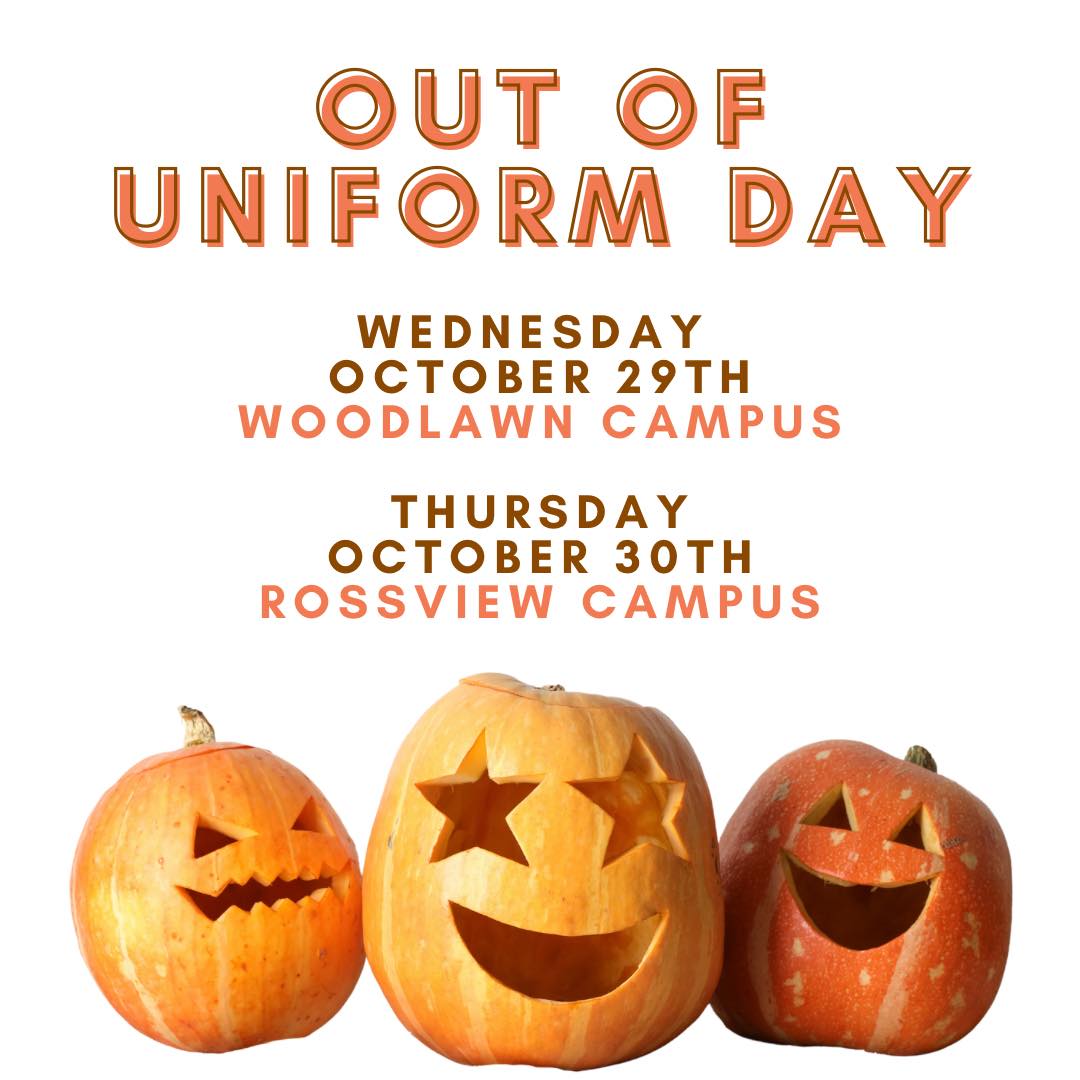 🎃 Wednesday, October 29th and Thursday, October 30th will be days out of uniform for students.
🎃 Some choose to wear a costume, and some are just happy for the chance to wear a cozy hoodie!
🎃 Friendly reminders: Please do not send candy to school. Costumes should not be gory, scary, or disruptive to learning.