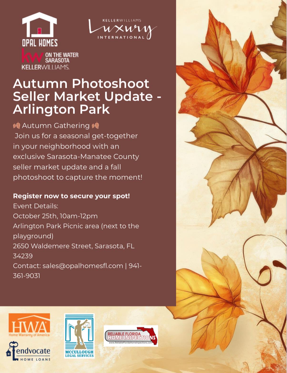 📍Come meet with us in Alington Park at Waldemere St this Saturday 10/25/2025 from 10am - 12pm for a Sarasota Real Estate Market Update! Learn about the most recent Sarasota Real Estate Housing Trends and Dynamics. Grab a Coffee, Fall Cookies, and brings your family and loved ones for a Fall Fesitival Photo Op 🎃🍁 Make sure to register here below! Address is 2560 Waldemere St. Sarasota, FL 34239. Bring your family, friends, and even pets—everyone’s welcome to join and get their autumn photos taken! Can’t wait to see you there!🇺🇸❤️
https://www.eventbrite.com/e/youre-invited-autumn-photoshoot-seller-market-update-at-arlington-park-tickets-1704180733449