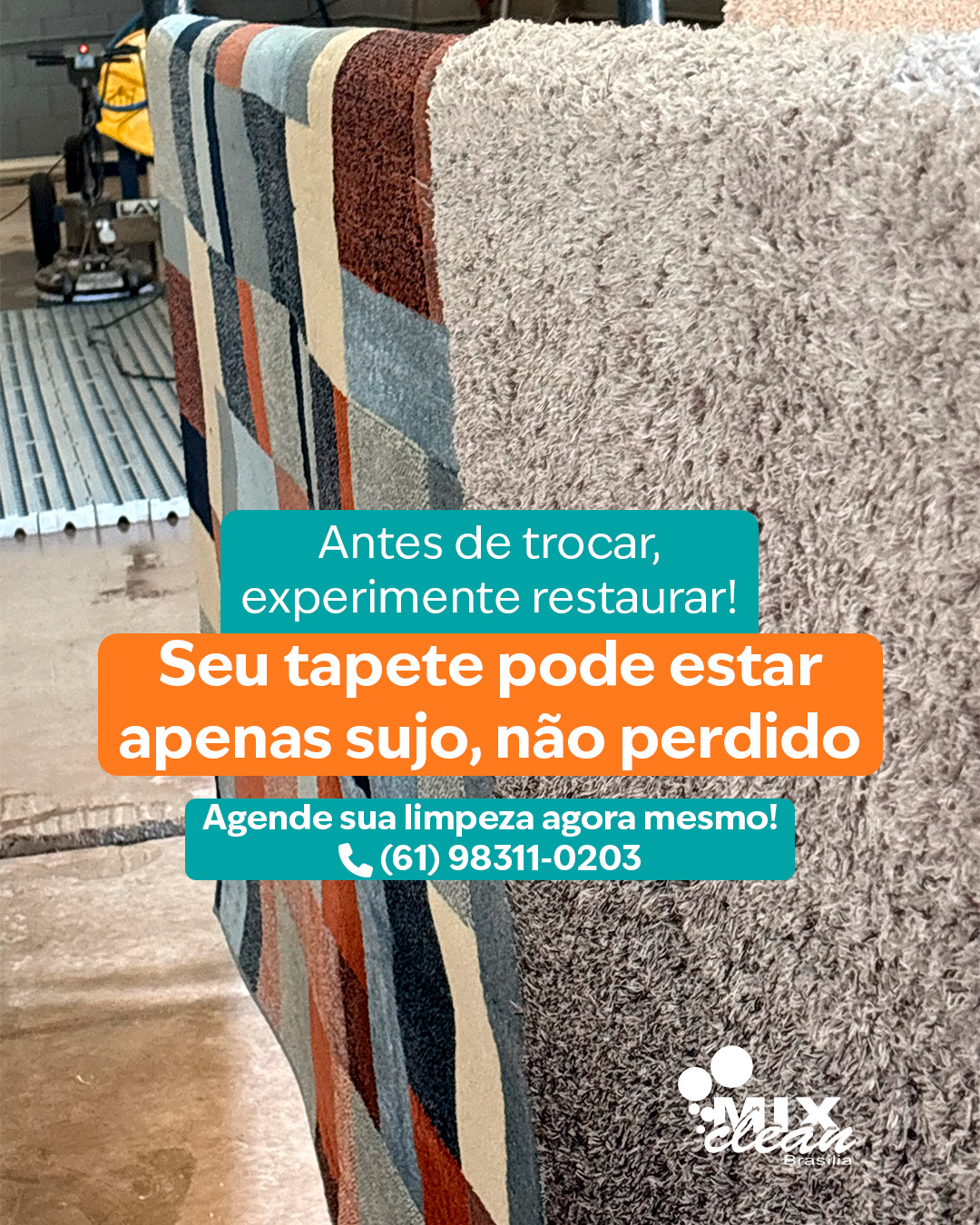 Antes de trocar, experimente restaurar!💡 Seu tapete pode estar apenas sujo, não perdido.
Aquele tapete que você pensa em jogar fora pode ter salvação! Com a lavagem profissional da Mix Clean, recuperamos a aparência, removemos odores e renovamos a textura, sem que você precise gastar com um novo.
💧 Higienização profunda
🛠️ Técnicas personalizadas para cada tipo de fibra
♻️ Economia e sustentabilidade
🛑 Trocar nem sempre é a melhor opção. Agende uma lavagem e veja a transformação com seus próprios olhos!
Solicite sua avaliação:
📲(61) 98311‑0203
📍 Atendemos todo o DF | Retirada e entrega no conforto da sua casa!
#MixClean #TapeteRenovado #AntesEDepois #RenoveComQualidade #EconomizeComEstilo #TapeteNovoDeNovo #BrasíliaDF #LimpezaDeTapetes