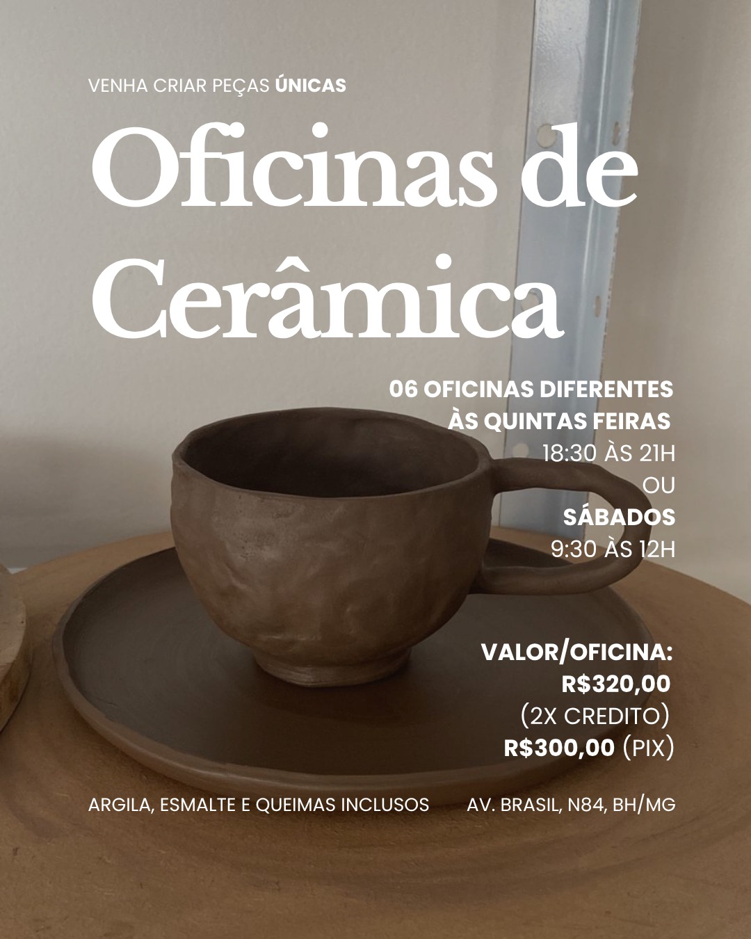 Um dia longe das telas, perto do barro.
Nas Oficinas Criativas de Cerâmica,
você aprende, experimenta e volta pra casa com algo feito pelas suas próprias mãos —
e uma sensação de presença que nenhum app consegue dar.
✨ Últimas turmas do ano abertas — link na bio.