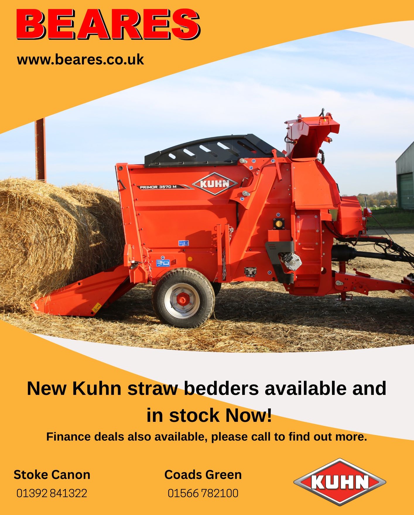 💥 New @kuhn_uk Straw bedders in stock and ready for delivery at our Coads Green and Stoke Canon depots.
📞 Please give us a call to find out more details.
#Beares #kuhn #bestrongbekuhn #primor #farm #agriculture #agri