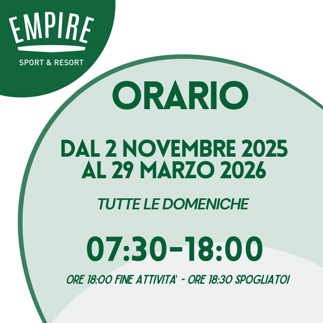 Orario dal 2 Novembre 2025 al 29 Marzo 2026
Orario domenica 07:30 - 18:00 + 30’ per le docce