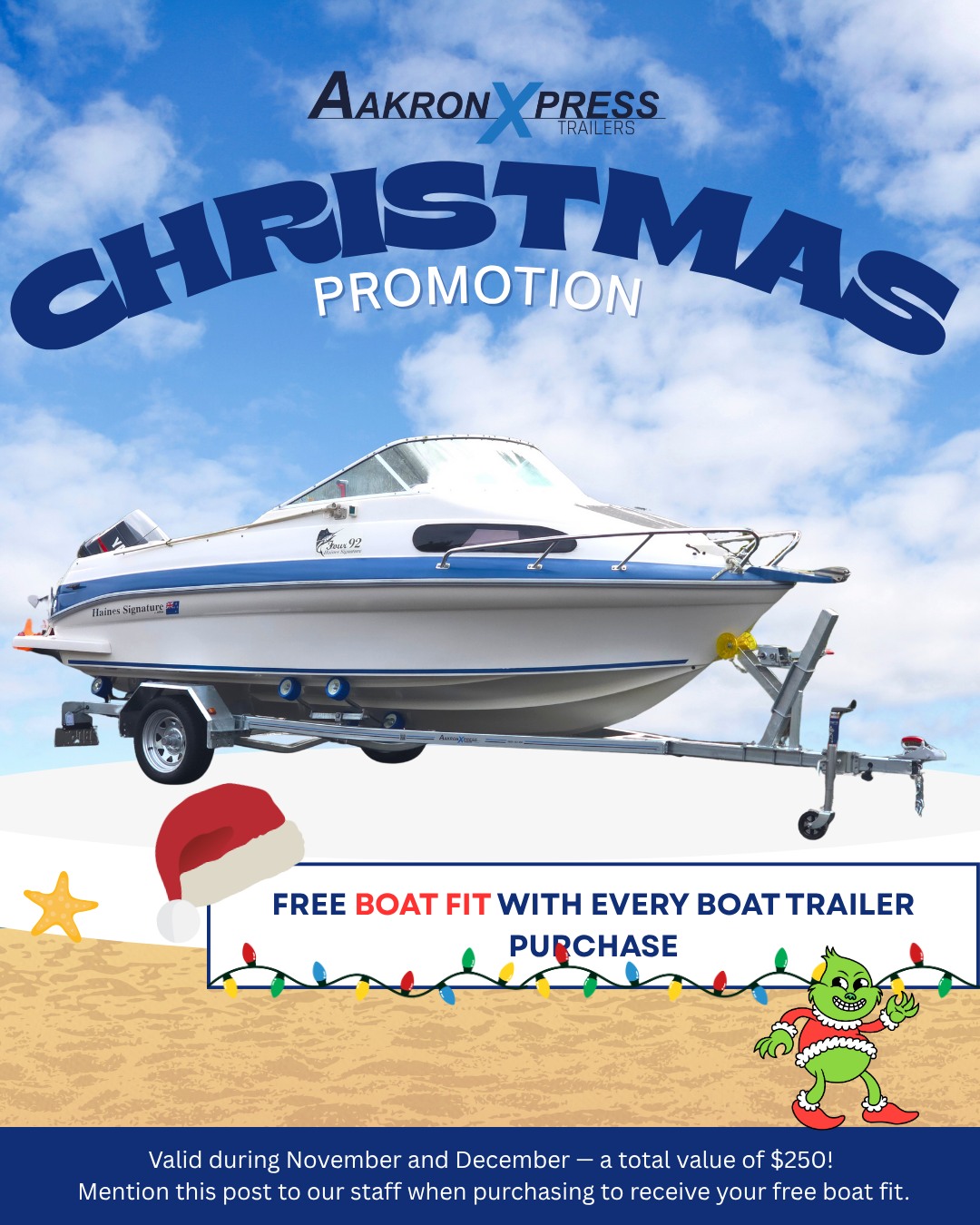 CHRISTMAS DEAL!!! Don't miss out! Order today 😁
Don't forget to mention this post on purchase to activate your free boat fit!
#boattrailerdeal #nzboating #boatingnz #boattrailer #aakronxpress