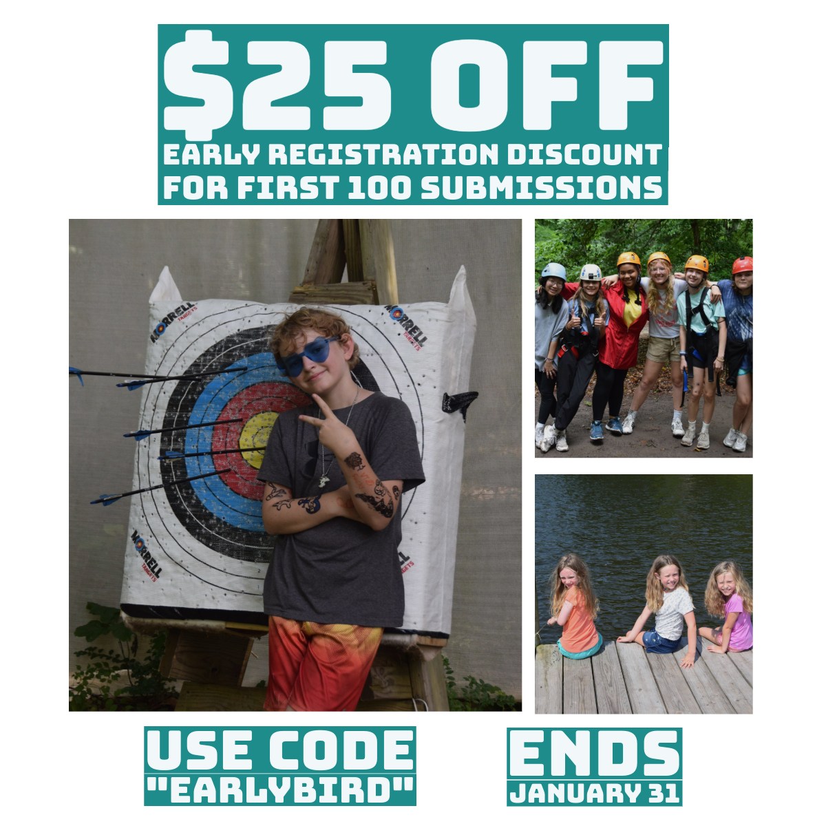 Registration for summer 2026 begins on Monday, November 3. Our first 100 registrations can lock in a great discount with code "earlybird". There are many more great reasons to register early. First off, you lock in your spot for the week you want to attend. Also, you can spread out the cost into monthly payments. Final payment isn't required until May 1st.
