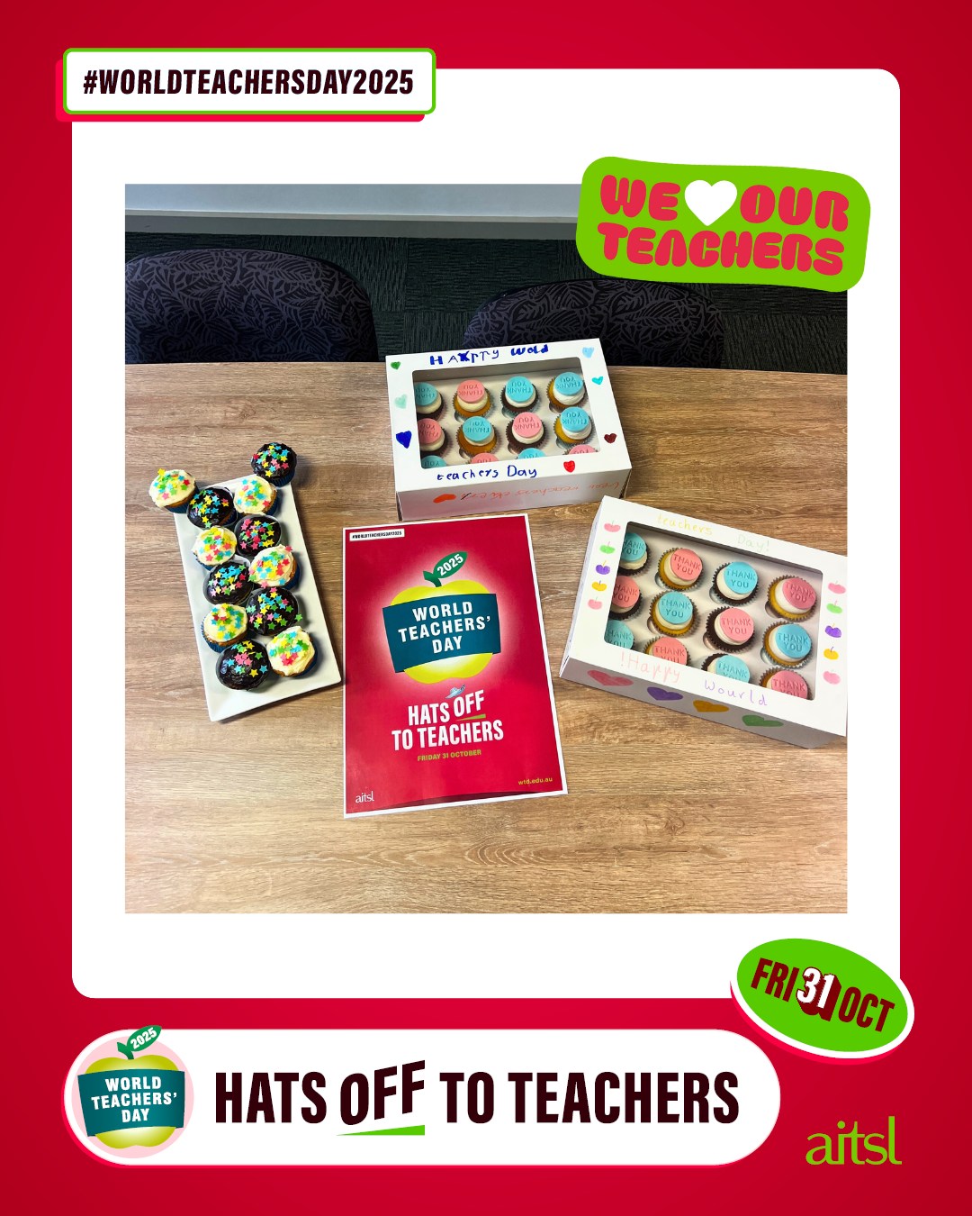 💙 Thank You, SJB Community! 💛
A big thank you to our generous families and community for helping us celebrate World Teachers' Day. Our teachers were absolutely spoilt with homemade cupcakes, chocolates, delicious sandwich platters, and great coffee from Bang on Barista! ☕🍫🧁
Your kindness and appreciation made the day extra special. We are so grateful for your support! 💐
#WorldTeachersDay2025 #SJB2025 #stjohnthebaptistprimaryferntreegully #melbournecatholicschools #HopeFilledCommunity #enrichedcommunities #lightingtheirpath #catholiceducation