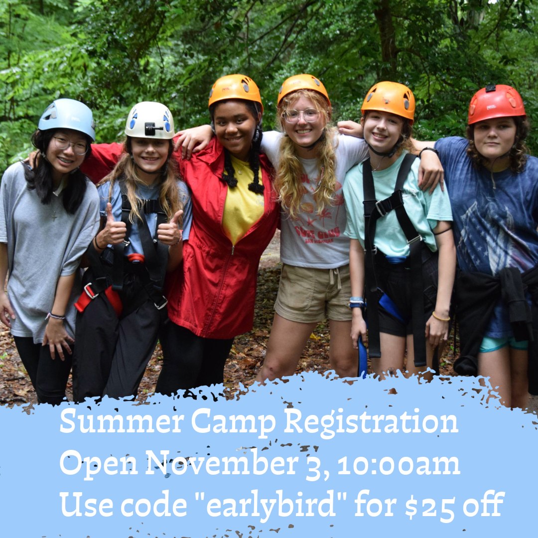 Tomorrow is the big day! Registration for summer 2026 opens at 10:00am. PLUS, you can take advantage of a $25 early registration discount. Lock in your 2026 camp plans now and tell a friend!
Day Camp, Overnight Camp, or try a two-night session for beginner campers. Lots of wonderful options to keep you growing and excited for next summer.