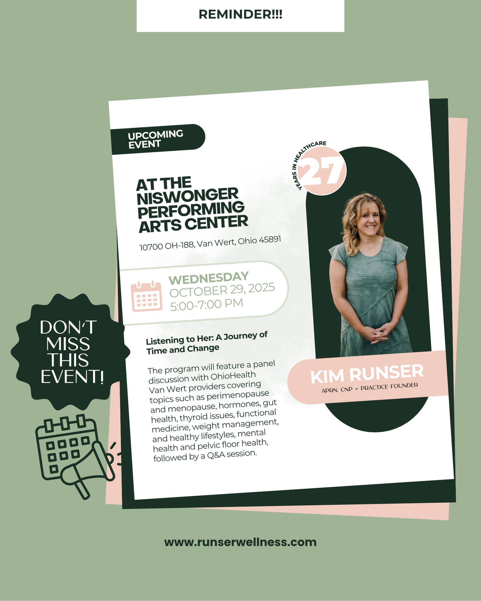 Don't forget to join us on Wednesday, October 29th, from 5 p.m. to 7 p.m. at the Niswonger Performing Arts Center for "Listening to Her: A Journey of Time and Change."
It promises to be an inspiring and insightful event.
We can't wait to see you there!