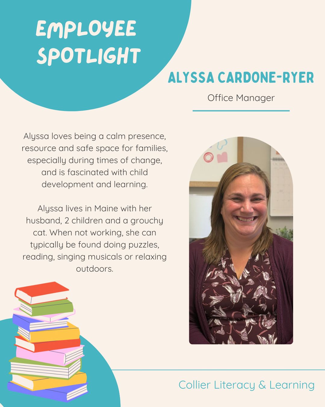 This week's employee spotlight is on Alyssa, the newest member of our team! As our new Office Manager, you may hear from her as she supports daily operations or see some of her posts created here! She will be helping keep everything running smoothly behind the scenes and says she is enjoying learning about what we do and how she can best help. Please take a moment to help welcome her to the team!! 🤩