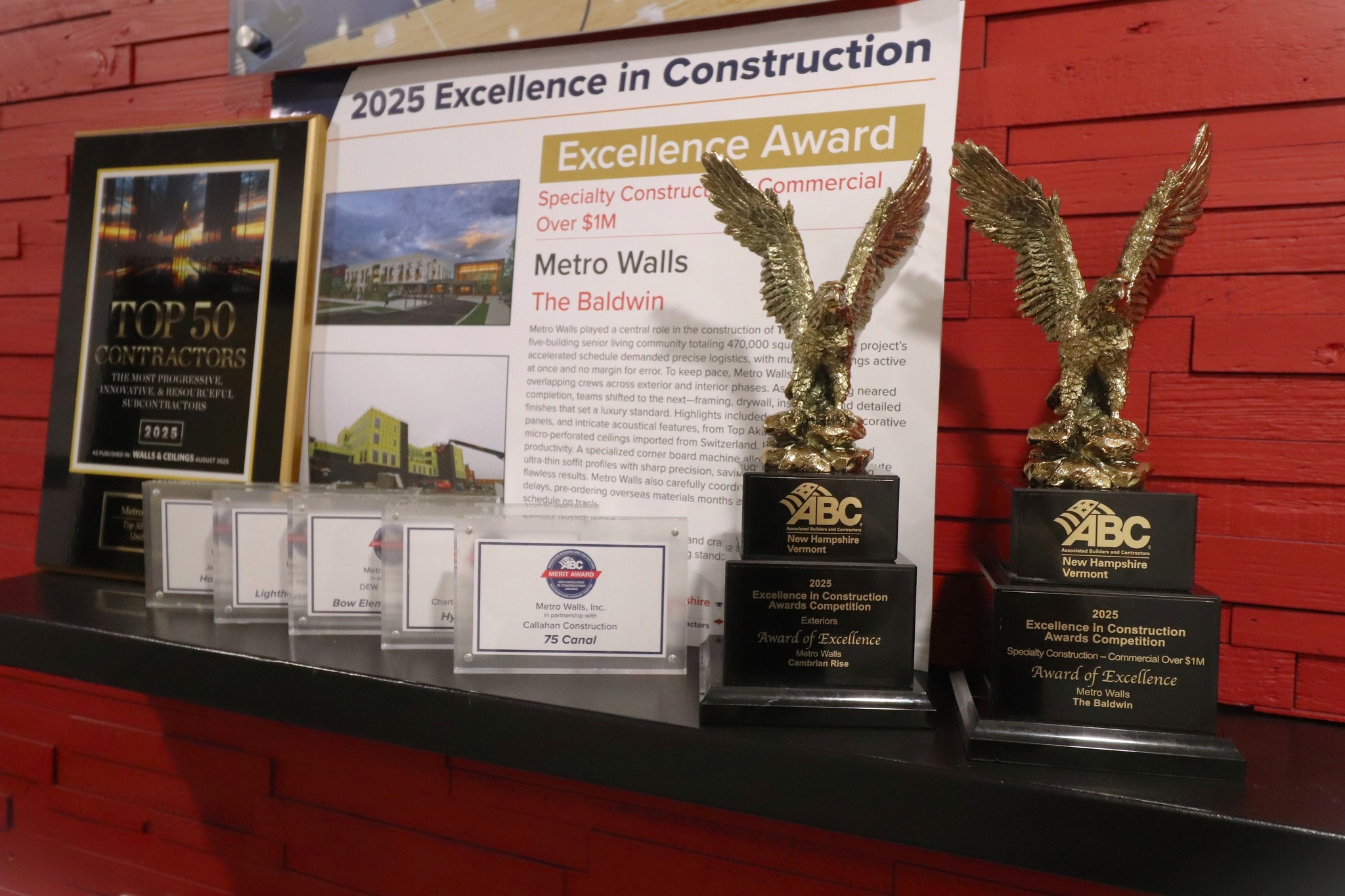 🏆 Proud Moments at the ABC NH/VT Awards 🏆
Last week, we were honored with two Excellence in Construction Awards, along with five recognitions earned in partnership with talented trade partners — @callahaninc_, @proconinc, @dewconstructioncorp, and @chartersbrothers .
We are so grateful to the Associated Builders and Contractors New Hampshire/Vermont for this recognition, and to the entire Metro team who help make us who we are — this achievement belongs to everyone! 👏
#MetroWalls #ExcellenceInConstruction #EICAwards2025