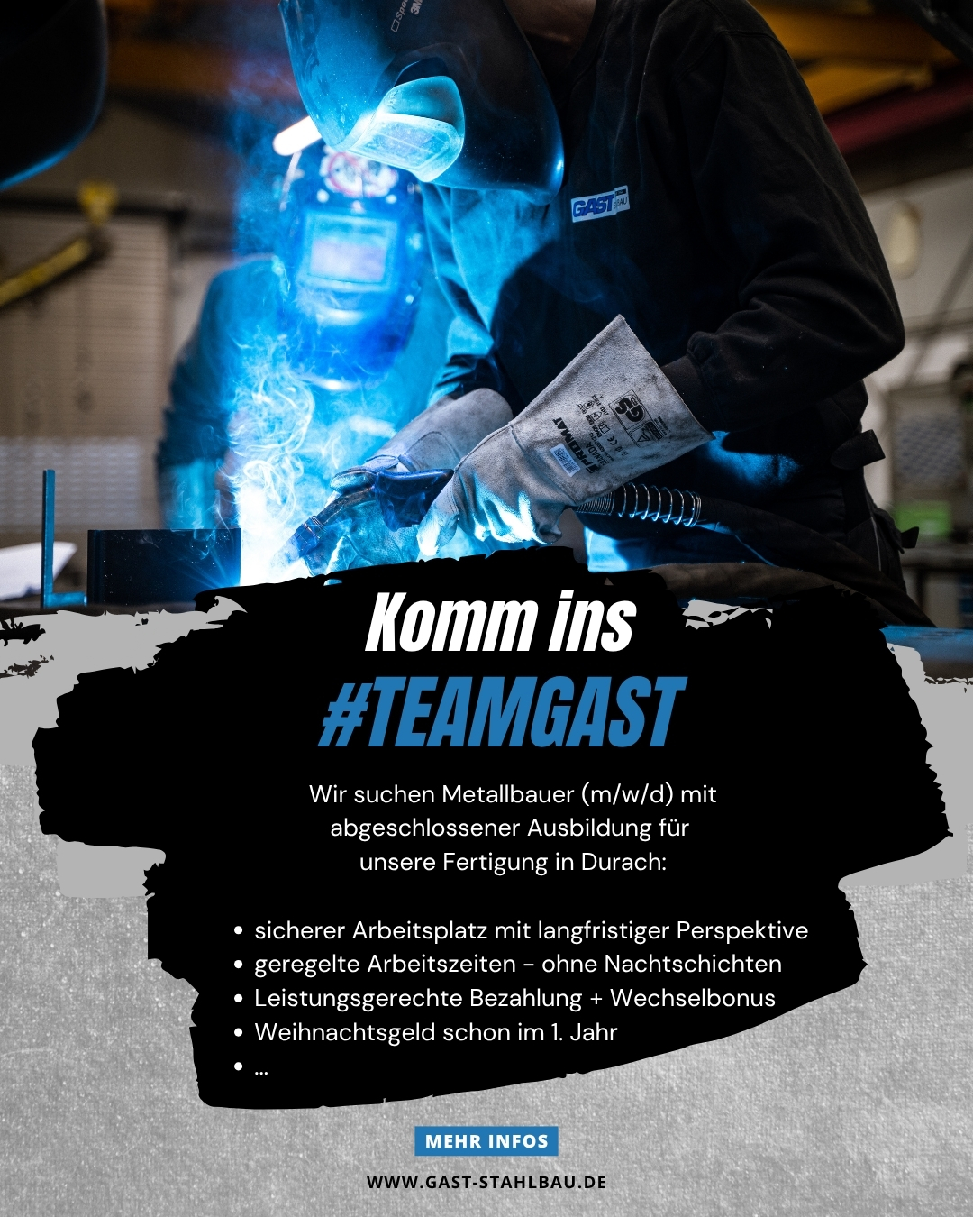 Zeit für was Neues?
Komm ins #teamGAST – wir suchen Verstärkung in der Fertigung!
➡️ Kein Schichtstress, dafür Sicherheit, Bonus & ein cooles Team.
#teamGAST #karrierebeigast