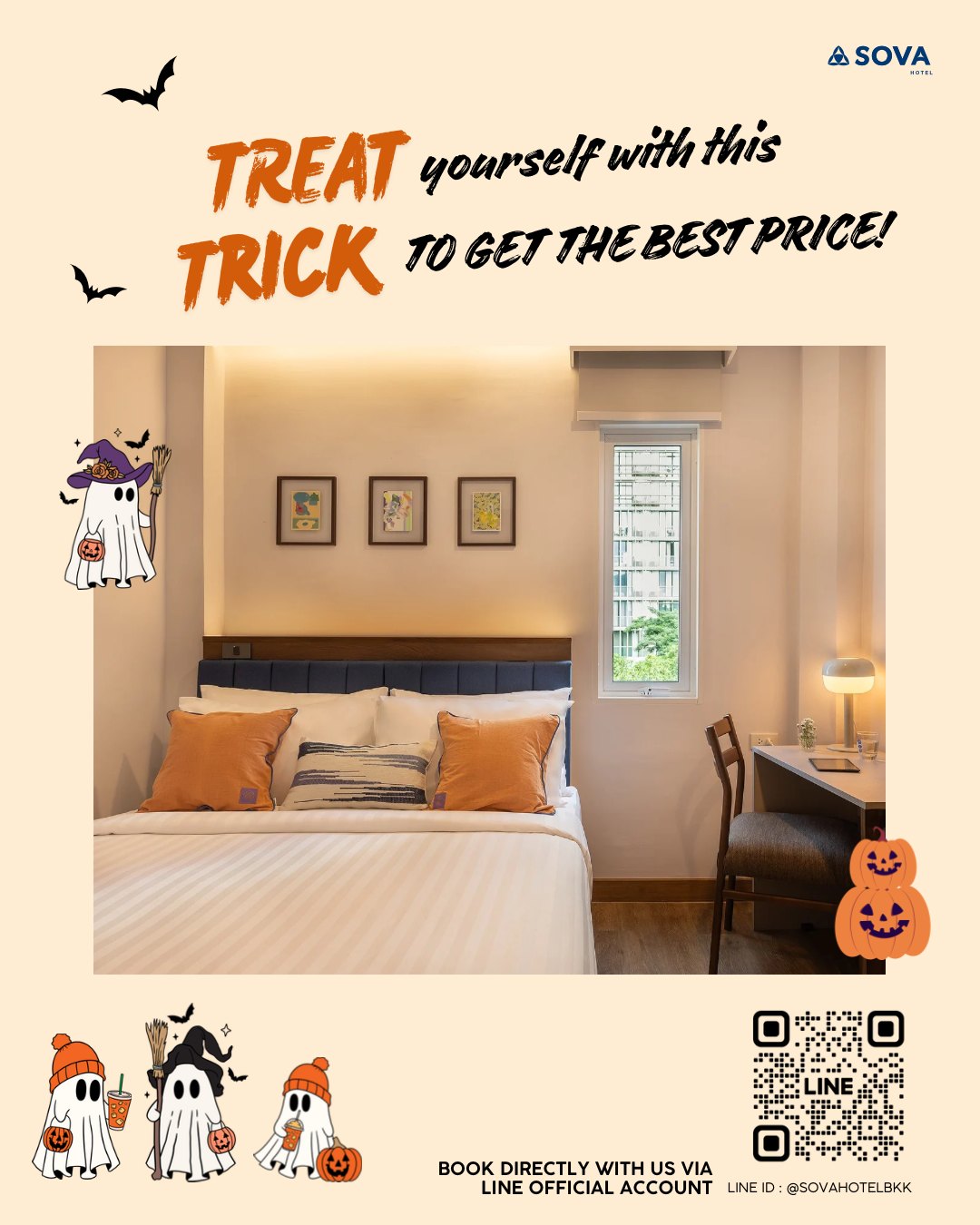 Treat yourself this Halloween season 🎃
Book direct with SOVA and unlock the best price guaranteed.
Cosy stays, no tricks just treats
#sovahotelbkk #comfyfriendly #hotelnearuoblivebkk #hotelnearbtsphromphong #hotelnearemdristict #hotelnearqsncc #hotelatsukhumvit #sukhumvit22 #halloweenseason
