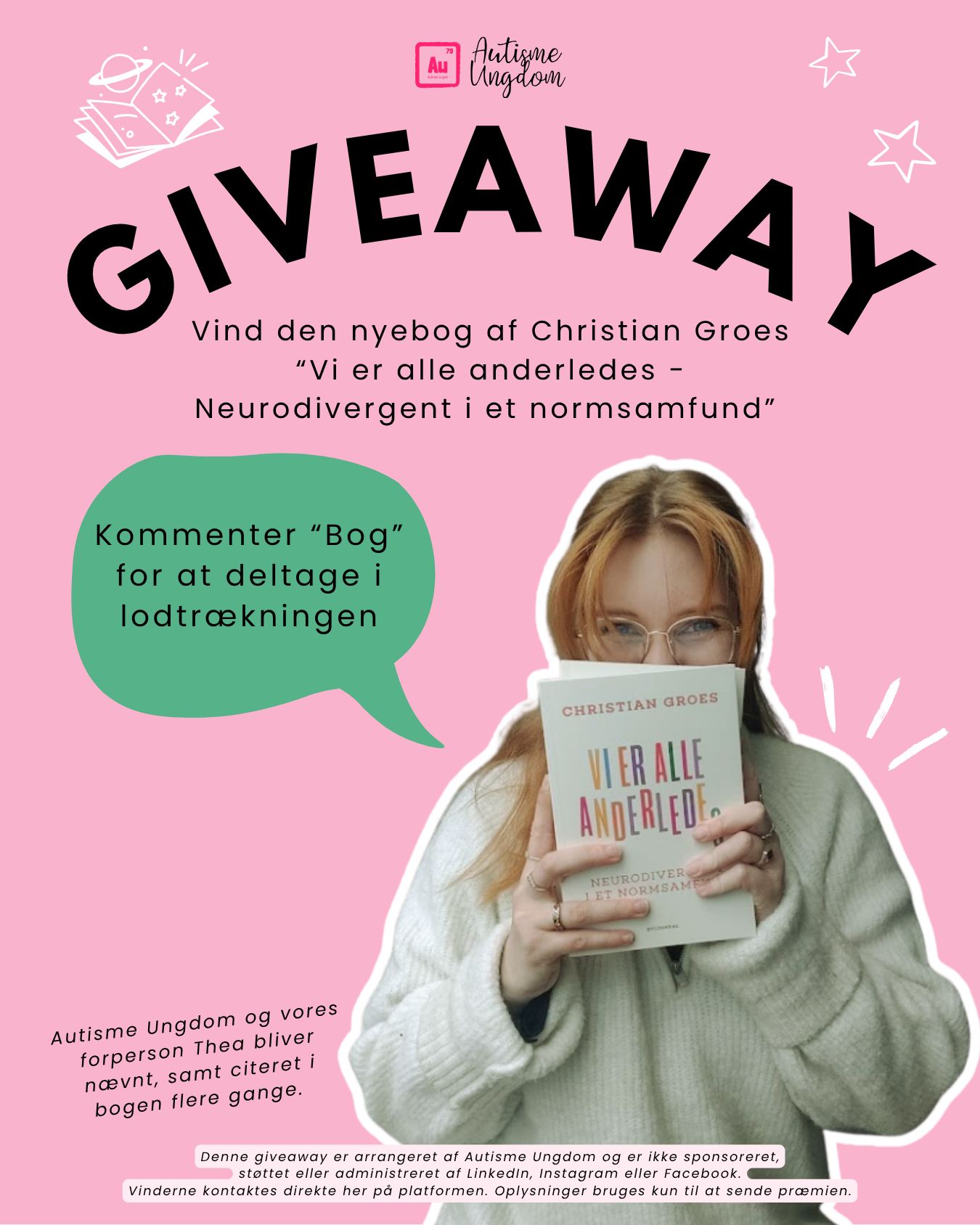 GIVEAWAY!
Vi i Autisme Ungdom er vilde med budskabet i @cgroes ’ bog Vi er alle anderledes 💙
En bog, der minder os om, at forskellighed ikke skal fikses – men forstås og fejres.
Vil du vinde et eksemplar af bogen?
👉 Kommentér "bog" nedenfor for at deltage.
Vi trækker én vinder fredag den 7. november, og vinderen kontaktes direkte her på Instagram.
Lad os sammen sprede forståelse for, at vi alle er forskellige og netop derfor værdifulde.
Denne giveaway er arrangeret af Autisme Ungdom og er ikke sponsoreret, støttet eller administreret af Instagram. Vinderne kontaktes direkte her på platformen. Oplysninger bruges kun til at sende præmien.
@forlagetgyldendal #vieralleanderledes #autismeungdom #neurodiversitet #giveaway #bogglæde #christiangroes #forskellighederenværdi