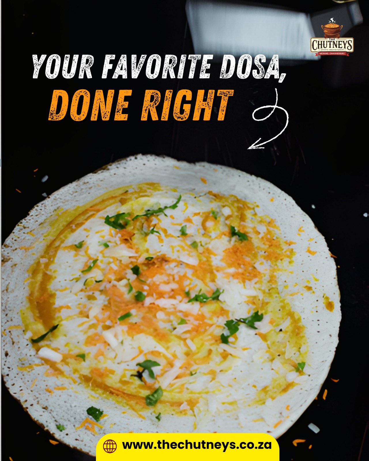 Your Favorite Dosa, Done Right
Crispy on the outside, soft on the inside just the way you love it!
From the first sizzle on the pan to the final bite, every dosa is made with care, freshness and authentic South Indian flavor.
Come taste perfection, Your Favorite Dosa, Done Right.
Follow us on social media for more info👇
Insta - @thechutneysrestaurant https://www.instagram.com/thechutneysrestaurant?igsh=ZXo0bzg2ZHlwcWlh&utm_source=qr
Fb - https://www.facebook.com/thechutneys
Web - https://www.thechutneys.co.za
#TheChutneys #AuthenticIndianCuisine #TasteOfIndia #FoodLoversParadise #IndianFoodie #FoodiesOfJohannesburg #MidrandEats #Dosa
