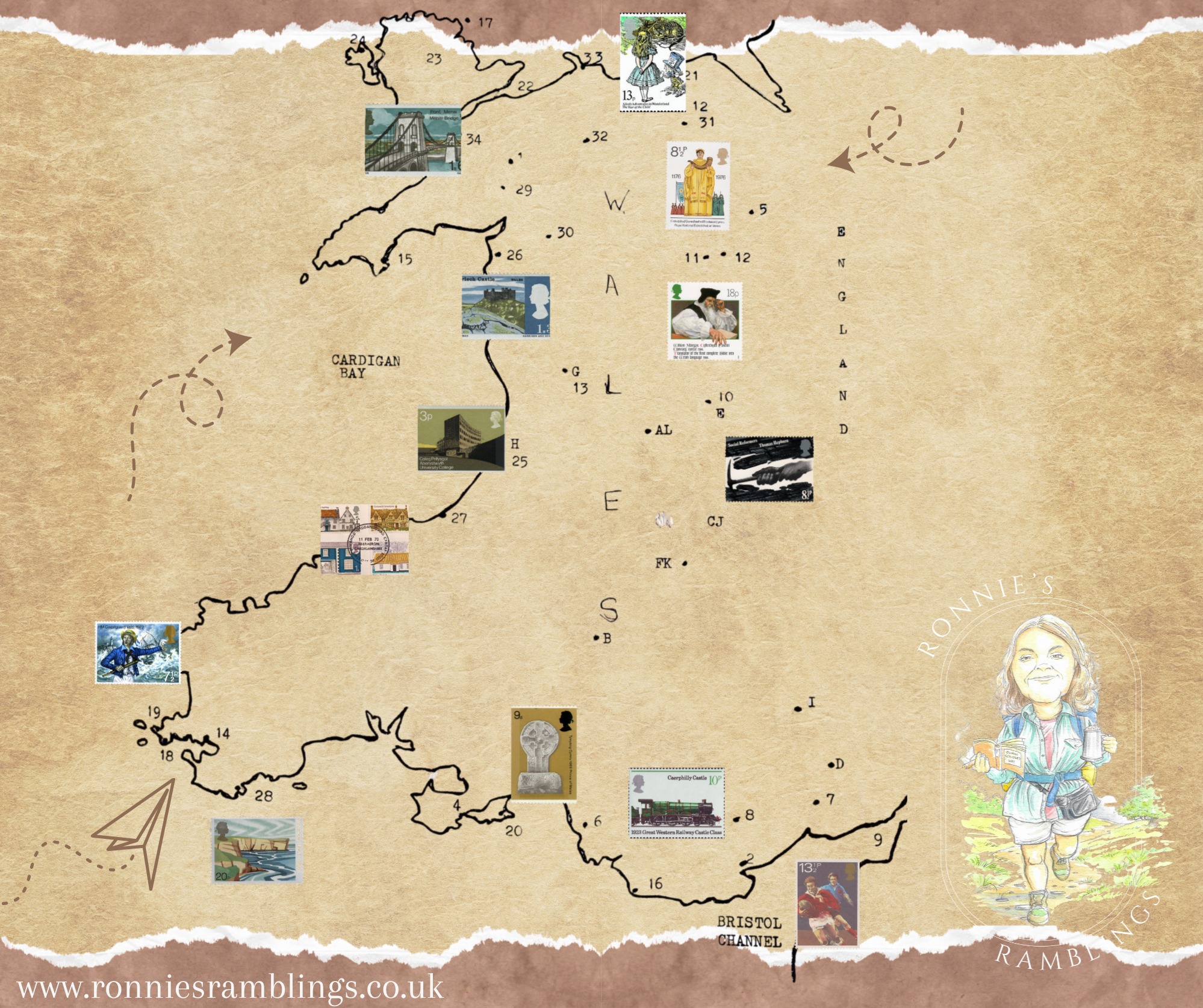 Ronnie’s Philatelic Tour has reached its final destination and to mark the moment, we’ve added some of the featured stamps to the map she lovingly created for this project. If you’ve enjoyed the journey as much as we have, we’d love to hear what stood out for you. Share your favourite moments, we’ve cherished every step.
www.ronniesramblings.co.uk
#PhilatelistTales #stampcollecting #StampStorytime #WanderWalesWithRonnie #philatelictour #RonniesRamblings #RonnnieThePhilatelist #WalesThroughRonnie #RonniesGiftToUsAll #RonnieRamblings