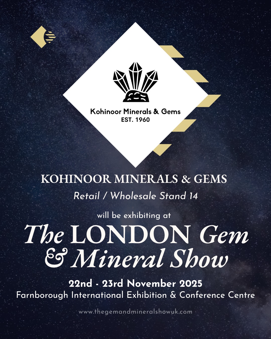 ✨ Exhibitor Spotlight: Kohinoor Minerals & Gems - Retail/Wholesale Stand 14!
We are delighted to welcome Kohinoor Minerals & Gems to The LONDON Gem & Mineral Show!
Established in 1960, Kohinoor Minerals & Gems @kohinoormineral specialises in the finest minerals and crystals sourced from across the globe. They offer collectors and enthusiasts exceptional quality specimens that celebrate the beauty and diversity of the natural world. With a legacy built on expertise and passion, they are a trusted source for rare and beautiful gems.
Visit Retail & Wholesale Stand 14 to explore their stunning, high-quality collection of crystals and minerals!
📅 Show Details Dates: 22nd - 23rd November 2025 Location: Farnborough International Exhibition & Conference Centre Tickets: Available online now—LINK IN BIO for tickets!
Get your tickets today and secure your spot at the UK's premier gem and mineral event!
A big thank you to our wonderful sponsor, @mayfair.gems, for their continued support.
#thelondongemandmineralshow #thegemandmineralshowsuk #kohinoormineralsandgems