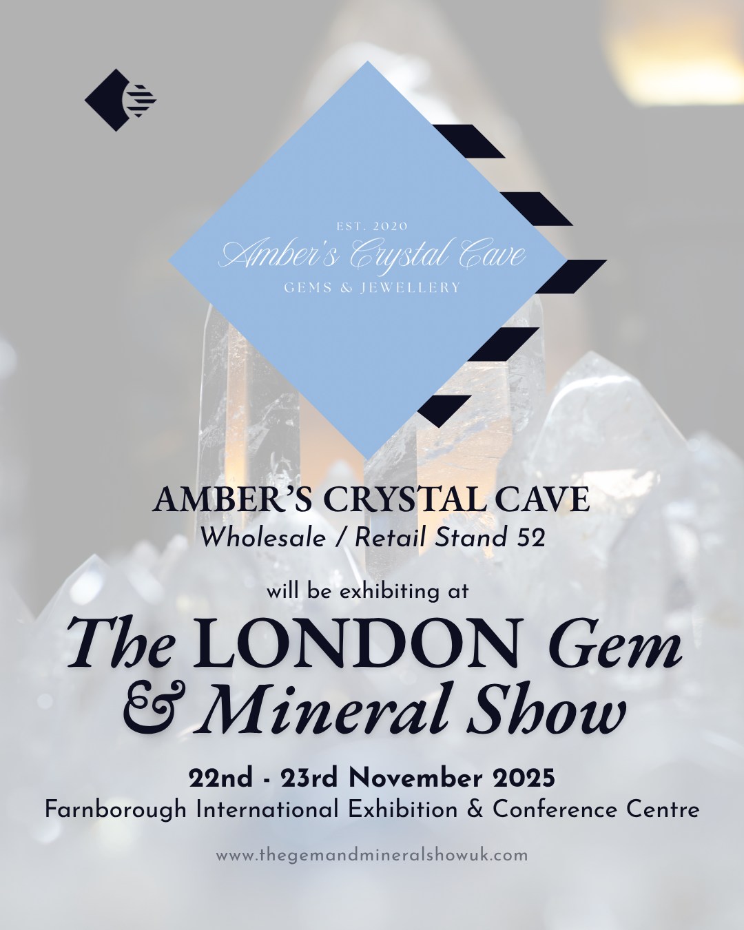 ✨ Exhibitor Spotlight: Amber's Crystal Cave - Retail/Wholesale Stand 52!
We are delighted to welcome Amber's Crystal Cave to The LONDON Gem & Mineral Show!
Amber’s Crystal Cave offers a beautifully curated collection of gems, minerals, and gemstone jewellery, all hand-selected at gem shows around the world. Amber creates collections of the highest quality crystals for both their fascinating Earth history as well as the metaphysical benefits they’re believed to hold. Amber offers high-end and one-of-a-kind pieces to a growing market of collectors and enthusiasts!
Visit Retail & Wholesale Stand 52 to explore their stunning, hand-selected collection of crystals and fine jewellery!
📅 Show Details Dates: 22nd - 23rd November 2025 Location: Farnborough International Exhibition & Conference Centre Tickets: Available online now—LINK IN BIO for tickets!
Get your tickets today and secure your spot at the UK's premier gem and mineral event!
A big thank you to our wonderful sponsor, @mayfair.gems, for their continued support.
#thelondongemandmineralshow #thegemandmineralshowsuk #AmbersCrystalCave