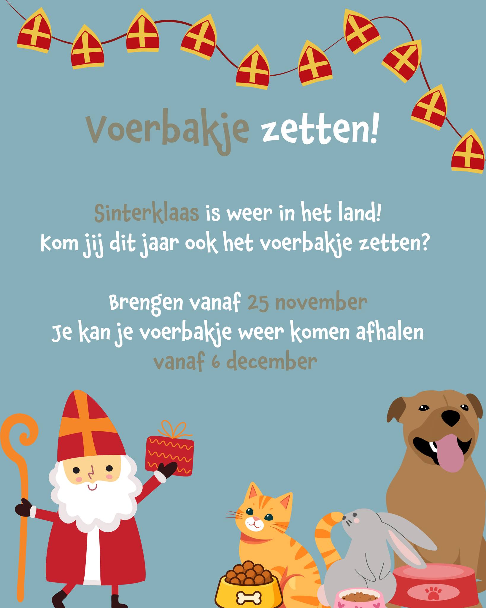 🎁 Bijna Sinterklaas… en dat betekent: voerbakje zetten!
Ook dit jaar mogen alle huisdieren hun voerbakje komen zetten bij Snoet! Want wie zoet is... krijgt lekkers! 🐾
📍 Breng je voerbakje langs vanaf 25 november
🎁 Haal ‘m weer op vanaf zaterdag 6 december, gevuld met iets lekkers van de Sint!
Vergeet je naam niet op het bakje te zetten en eventuele allergieën. 😉
Tot snel bij Snoet!
#SinterklaasBijSnoet #VoerbakjeZetten #SnoetBorne #Huisdierenfeest #DierenwinkelTwente #Dierenspeciaalzaak #Sinterwoef #Sintermiauw #BornseOndernemers #Dierencadeautjes