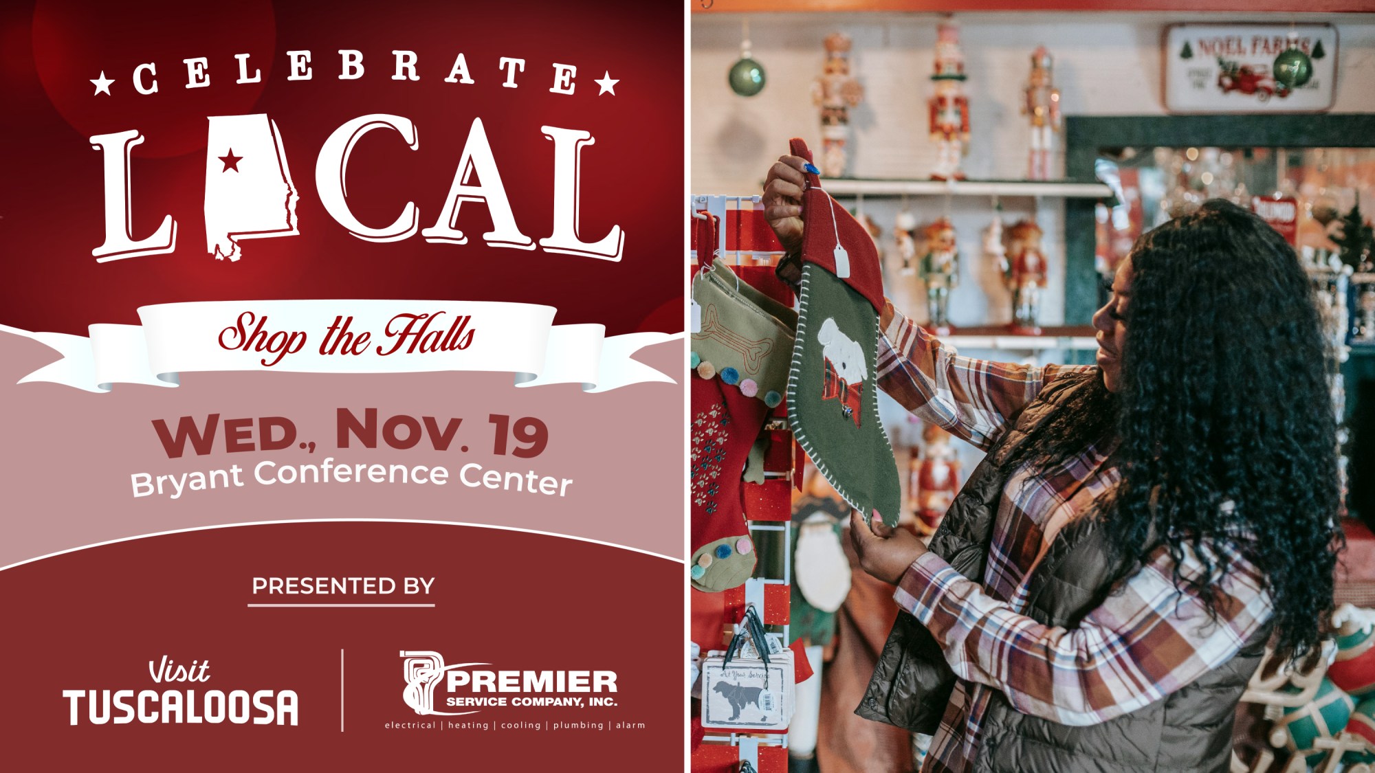 Shop Local with the West Alabama Chamber of Commerce on November 19 at the Bryant Conference Center!
In its eighth year, Celebrate Local is spreading holiday cheer by moving to the festive season. This one-of-a-kind event brings together local merchants and community members for a merry mix of holiday shopping, delicious tastings, and joyful socializing.
Discover unique gifts and support our locally owned, independent businesses while enjoying the warmth of the season. Don't miss the fun at the Bryant Conference Center on the University of Alabama campus—free and open to the public!
Interested in volunteering with Young Tuscaloosa at Shop Local? Email marketing@youngtuscaloosa.com.
#YoungTuscaloosa