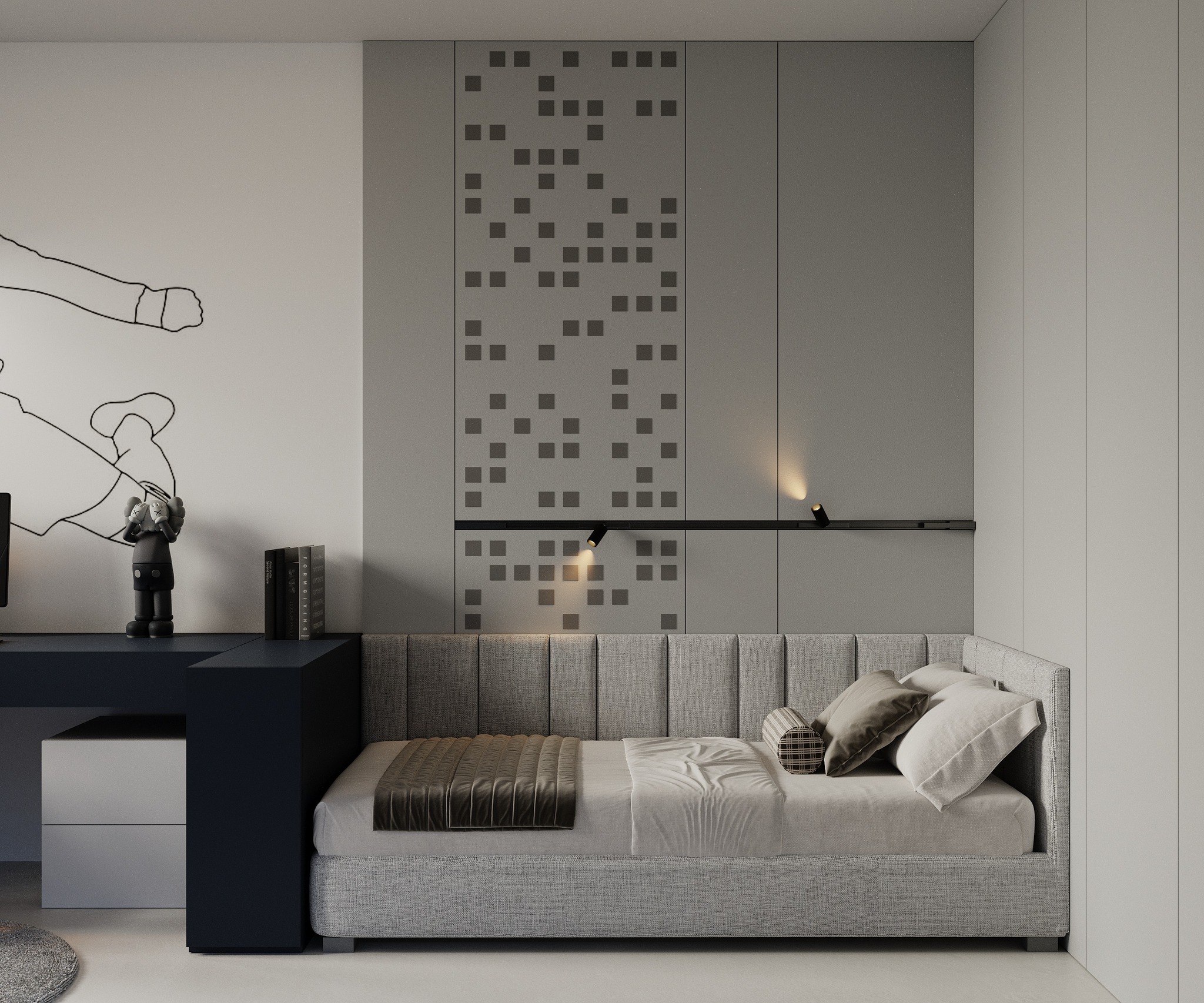 Nowoczesny, dynamiczny i pełen energii – dokładnie taki jak jego właściciel.
Ciemne akcenty kontrastują z jasnymi powierzchniami, tworząc przestrzeń idealną do nauki, odpoczynku i rozwijania pasji.
Motyw piłkarski na ścianie dodaje charakteru, a precyzyjne oświetlenie podkreśla architektoniczny rytm wnętrza.
Ergonomiczne biurko, designerskie detale i stonowana kolorystyka sprawiają, że to pokój, który dorasta razem z dzieckiem.
To nie tylko wnętrze – to codzienna inspiracja, by sięgać po więcej, zarówno na boisku, jak i w życiu. 🖤
#kidsroomdesign #footballroom #moderninterior #boyroom #interiordesign #minimalism #quietluxurykids #modernliving