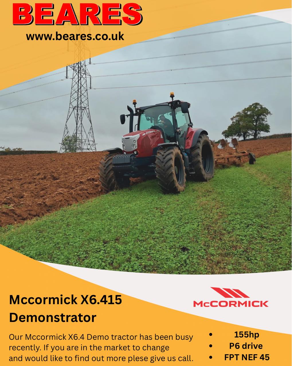 ‼️ Our McCormick X6.415 has been busy with demos recently
🚜 Powered by a 4.5l FPT engine coupled with the P6 drive transmission this tractor packs a punch.
🖥️ Get in Contact to discover more or request a demo here >> https://www.beares.co.uk/contact