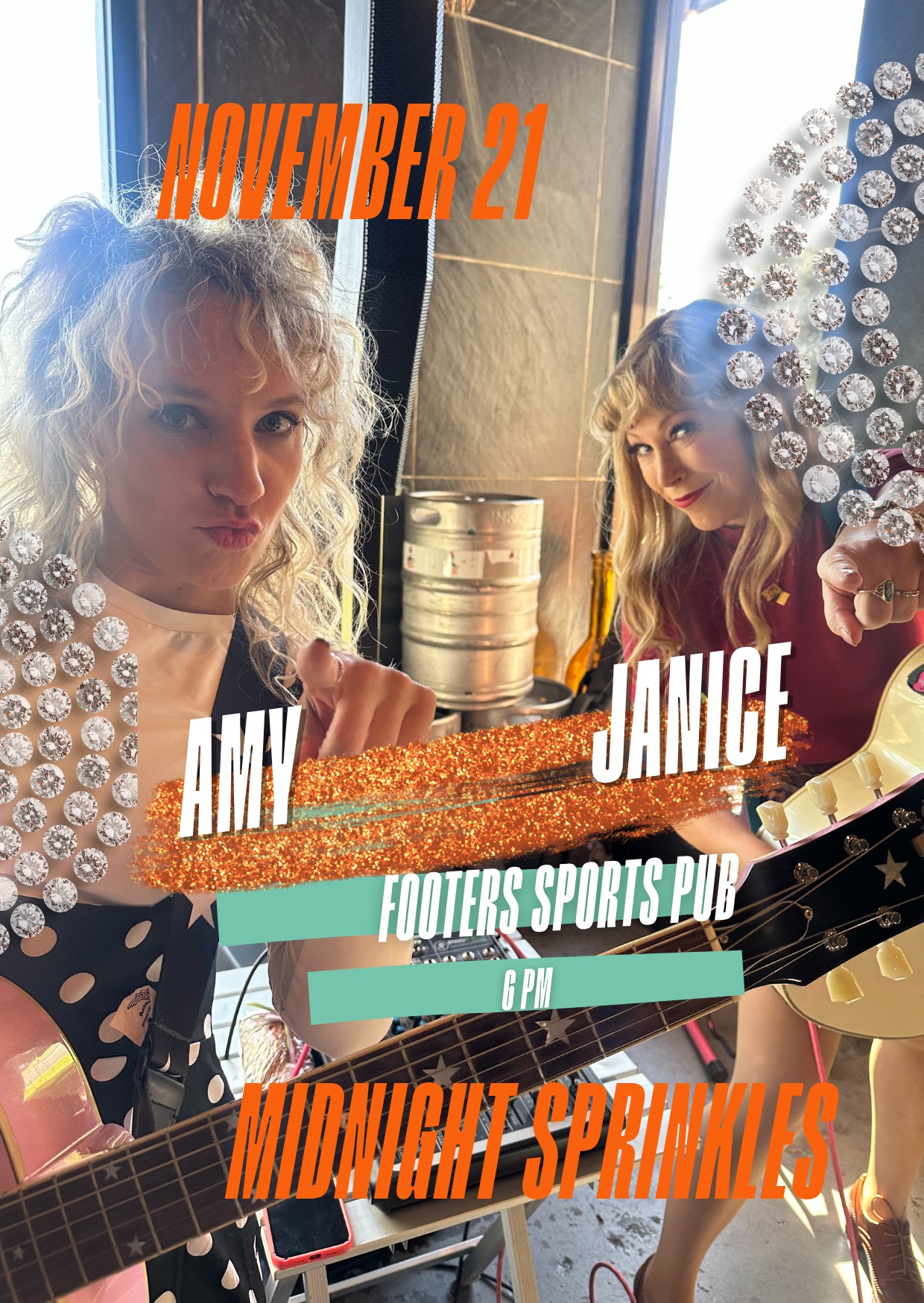 We'll be dancing through the lightning strikes as Midnight Sprinkles ⛈ Come sing with us at Footers Sports Pub on November 21st at 6pm!