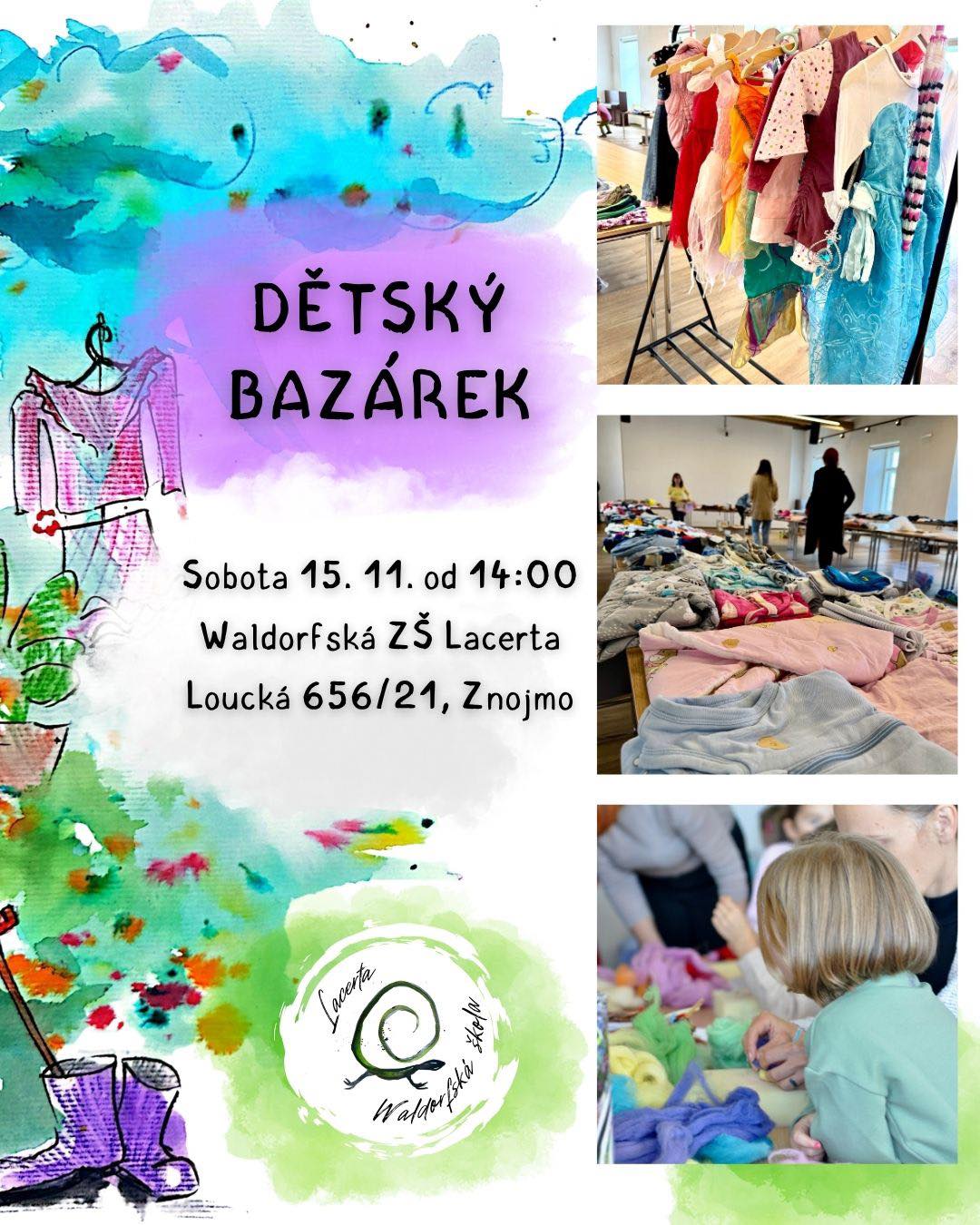 🎈 Připomínáme dětský bazárek! 🎈
Už v sobotu 15. 11. od 14:00 se na vás těšíme ve Waldorfské ZŠ Lacerta, Loucká 656/21, Znojmo.
Přijďte nakoupit dětské oblečení, hračky, knihy a další poklady.
Pro děti budou připravené tvořivé dílničky a výtěžek podpoří naši školu. 💛
Těšíme se na vás! 🦎
Děkujeme všem, kteří nás podpořili, zvláště pak rodičům a Spolku Konice u Znojma za příspěvek v podobě oblečení do bazárku. 🙏
#skola #lacerta #rodina #podpora #bazar