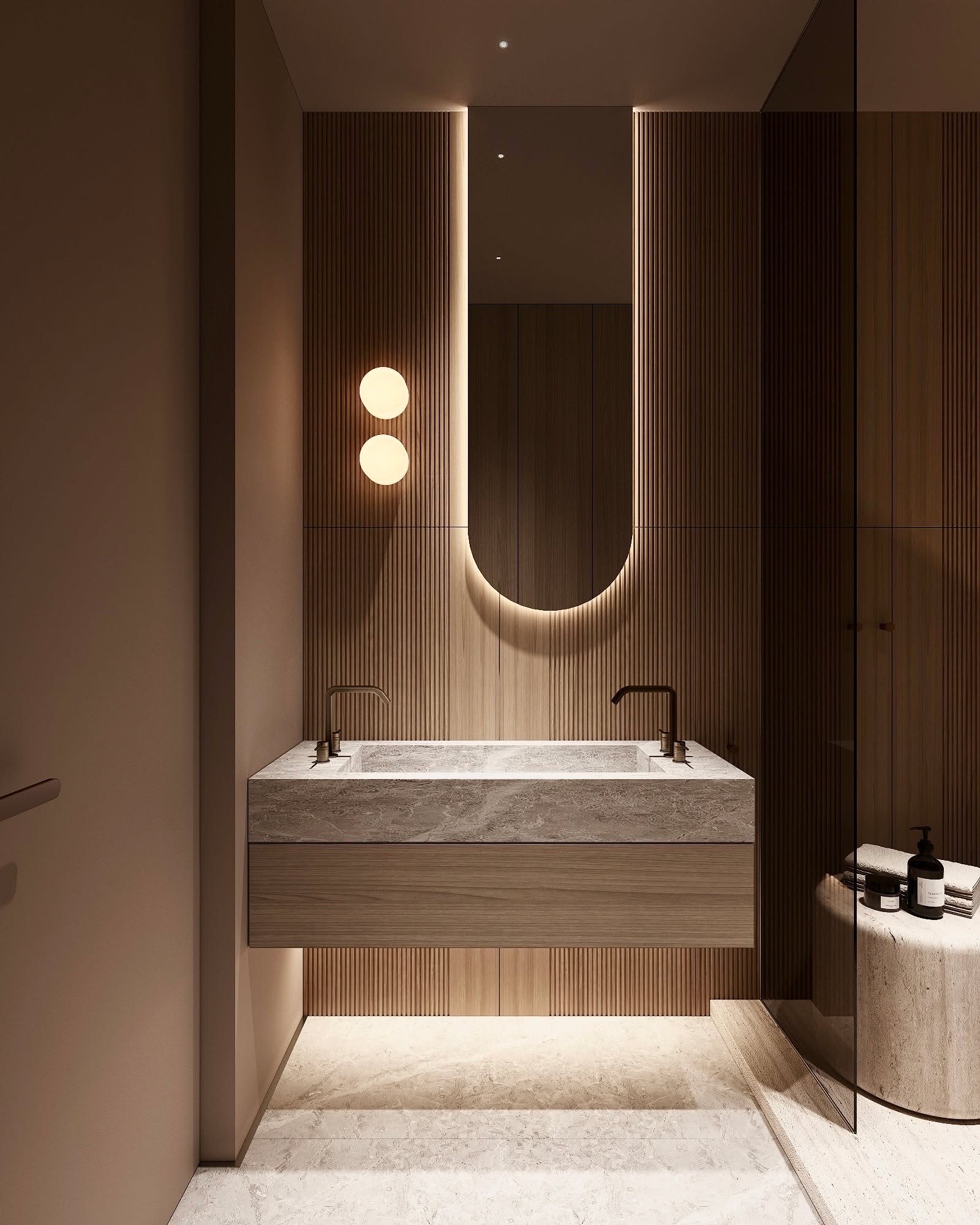 Ciepłe światło, naturalny kamień i delikatne pionowe linie tworzą atmosferę prywatnego spa.
To przestrzeń, w której design staje się tłem dla spokoju – harmonijna gra światła i cienia otula zmysły, wprowadzając w stan głębokiego relaksu.
Subtelne detale w odcieniach brązu i szlachetne faktury kamienia budują poczucie luksusu, który nie potrzebuje przepychu.
To łazienka zaprojektowana jak medytacja – spójna, wyciszająca, ponadczasowa. 🤎
#quietluxury #hazelhome #bathroomdesign #naturalstone #softminimalism #warmneutrals #luxuryinterior #calmspaces