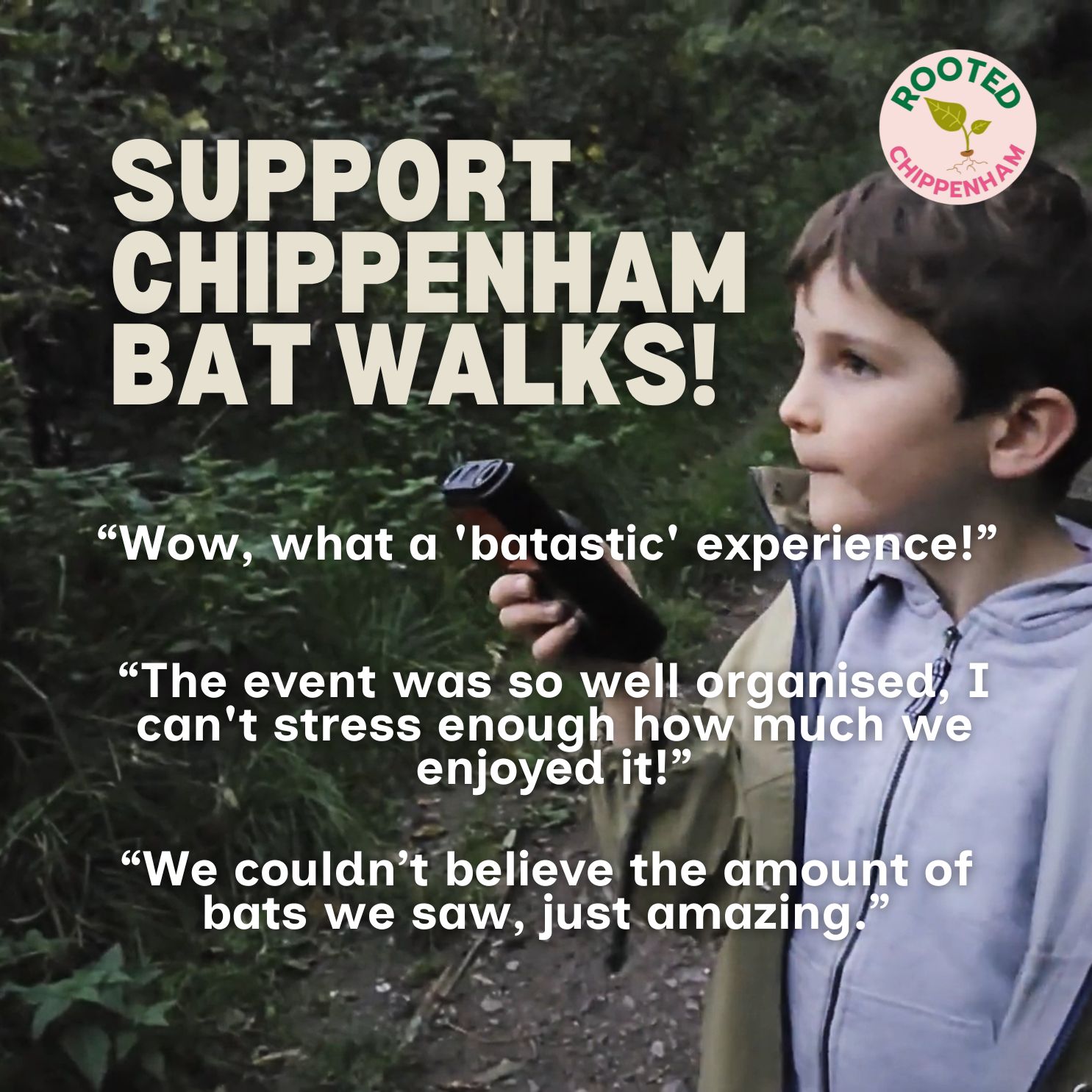 Here’s what residents had to say about our pilot bat walks this September:
“We had the most wonderful evening, it exceeded our expectations and we found all the information shared fascinating!” – Laura & Noah
“Wow, what a fantastic, or should I say 'batastic' experience! I would definitely go again and will be recommending this to my friends.” - Jo
“The event was so well organised, I can't stress enough how much we enjoyed it, so much so I now have to buy a bat detector for my son!” - Russell
Comments like these remind us why our Rooted Chippenham bat walks matter — they connect families to nature, inspire curiosity, and spark a love for the wildlife on our doorstep..
Help us create more unforgettable evenings by supporting our crowdfunder:
👉 Link in BIO
#RootedChippenham #Chippenham #Community #Wildlife #BatWalks