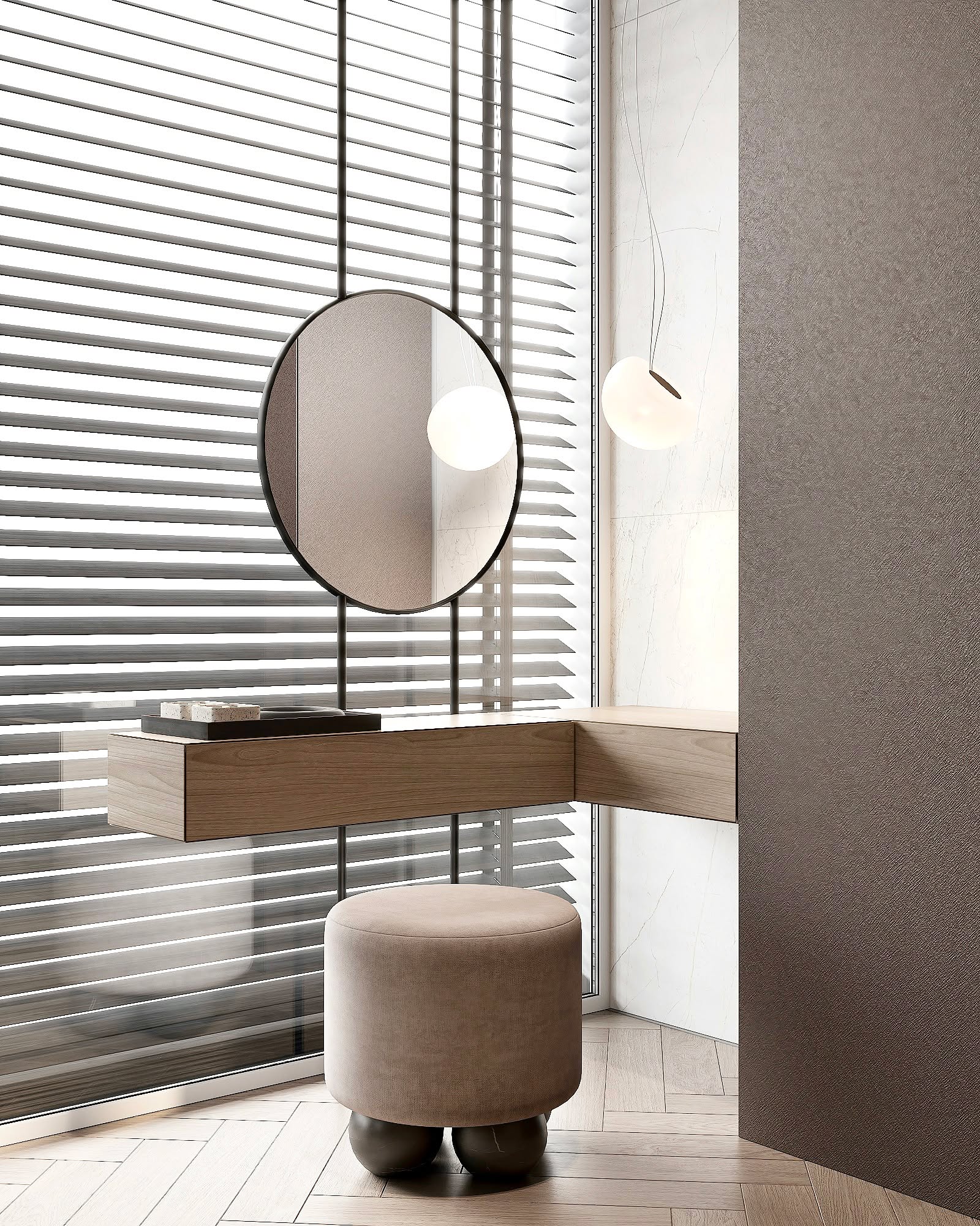 To przestrzeń codziennych rytuałów zaprojektowana z czułością dla detalu.
Lekka, unosząca się toaletka w naturalnym fornirze, miękki puf o rzeźbiarskiej podstawie i lustrzane akcenty tworzą atmosferę kobiecej elegancji i spokoju.
Subtelne światło filtrujące się przez żaluzje nadaje wnętrzu intymny, poranny blask, a wykończenia w odcieniach taupe i piaskowego beżu otulają zmysły.
To nie tylko garderoba – to przestrzeń ciszy, w której piękno staje się codziennym rytuałem. 🤍
#hazelhome #quietluxury #wardrobedesign #dressingroom #softminimalism #warmneutrals #interiorinspiration #slowdesign