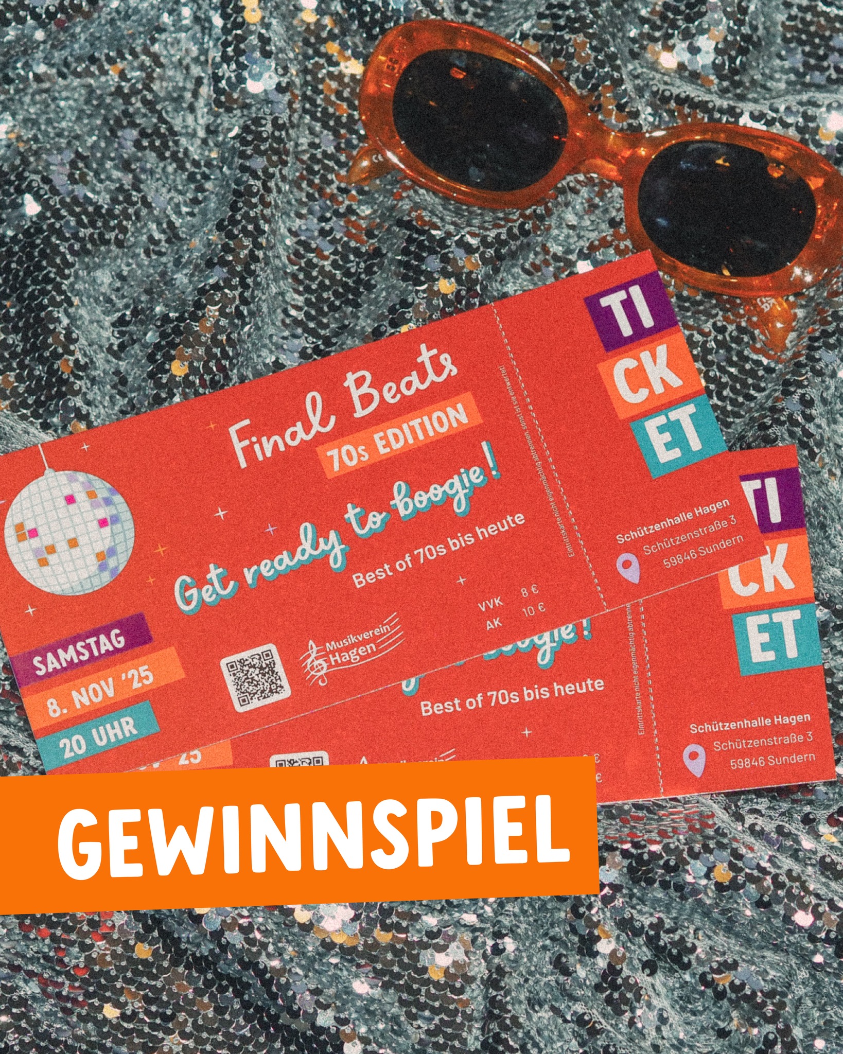 ❌❌❌ BEENDET ❌❌❌
Hast du Bock auf Final Beats 70s EDITION am 8. November? 🪩✨
Dann kannst du jetzt einfach und schnell mitmachen & 1 von 2 Final Beats Paketen gewinnen❕
✨ Final Beats Paket ✨
🎫 2 Freikarten
🎟️ 10 Wertmarken
Alles was du dafür tun musst ⬇️
✔️ Folge @mvkuhschisshagen auf Instagram
👍🏼 like diesen Beitrag
💃 markiere deine Partybegleitung(en)
Optional kannst du den Beitrag gerne in deiner Story posten 📲
🪩 Finals Beats 70s EDITION 🪩
🗓️ 8. November 2025
⏰ 20 Uhr
📌 Schützenhalle Kuhschisshagen
Das Gewinnspiel endet am 06.11.2025 um 12 Uhr ⏰ Die Gewinner werden per Zufallsprinzip ermittelt und durch uns per DM kontaktiert 📩 Die glücklichen Gewinner können ihre Gewinne am Veranstaltungsabend an der Kasse abholen 🏆 Die Gewinner erklären sich durch Ihre Teilnahme bereit, auf unserer Seite genannt zu werden. Das Gewinnspiel steht in keinem Zusammenhang mit Instagram. Eure Daten werden ausschließlich für das Gewinnspiel genutzt! Eine Barauszahlung des Gewinns ist nicht möglich. Der Rechtsweg ist ausgeschlossen.