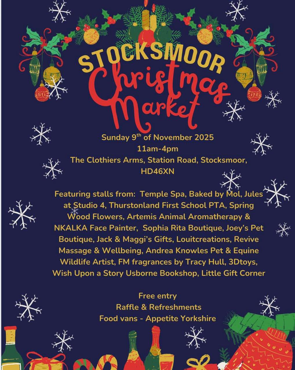 This Sunday -
Santas elves visiting between 11.45-12.45. Come & support our local businesses
All proceeds will be donated to Kirkwood Hospice, Alzheimerโs Society & Thurstonland School. Come and support us local businesses