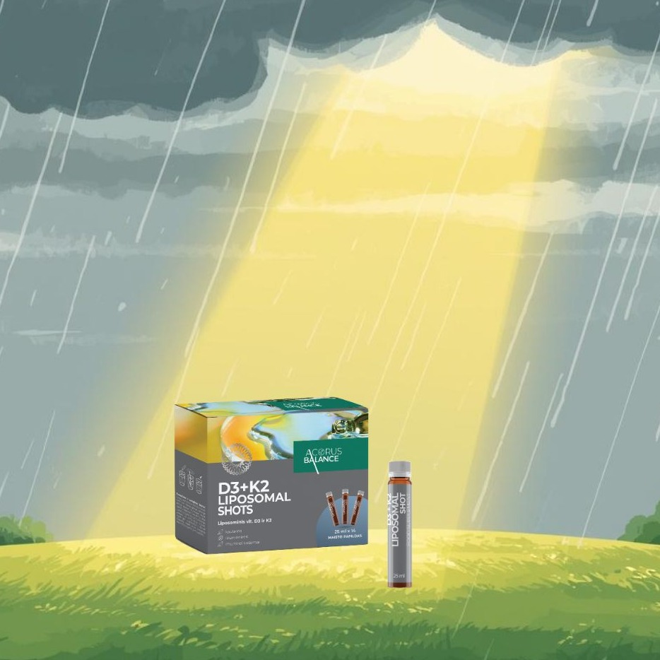 Vai jūti, ka dienas kļūst īsākas un enerģijas arvien mazāk?
Top 5 galvenie iemesli, kas notiek, ja organismā trūkst D vitamīna:
🟡 Vājināta imūnsistēma - palielinās infekciju risks (pētījums: "Vitamin D and Respiratory Tract Infections" BMJ, 2017� ).
🟡 Kaulu un locītavu problēmas - kalcija uzsūkšanās samazinās, kas noved pie osteoporozes (pētījums: "The Role of Vitamin D in Bone Health" Endocrine Reviews, 2016� ).
🟡 Nogurums un zems enerģijas līmenis - pazemināts D vitamīns saistīts ar hronisku nogurumu (pētījums: "Vitamin D Deficiency and Fatigue" Nutrients, 2018� ).
🟡 Garastāvokļa traucējumi - D vitamīna deficīts ietekmē depresijas risku (pētījums: "Vitamin D and Depression" Journal of Affective Disorders, 2014�).
🟡 Sirds un asinsvadu veselības pasliktināšanās - paaugstināts asinsspiediens un citi riski (pārskats: "Vitamin D and Cardiovascular Disease" Circulation Research, 2017�).
❗️Lai palīdzētu uzturēt veselīgu līmeni un justos labi, izvēlies D3 + K2 Liposomal Shots - šķidro formulu ar augstu uzsūkšanās spēju un ātru iedarbību.
Vienā šotā (25 ml) ir 4000 SV D3 vitamīna, kas palīdz uzturēt labu pašsajūtu, stipru imunitāti un enerģiju visa gada garumā.
👉K2 vitamīns atbalsta normālu kaulu veselību un asins recēšanu.
👉D3 vitamīns var palīdzēt uzturēt normālu kaulu, zobu veselību, normālu muskuļu darbību.
Šī vitamīnu kombinācija palīdz uzturēt ķermeņa līdzsvaru un spēku, arī tad, kad saule mūs apciemo retāk.
💚Sāc parūpēties par sevi šodien - Tava veselība ir Tavās rokās!
🌐Atrodi Acorus Balance Liposomal Vitamin D3 + K2 Shots mūsu veikalā Akropolē (Latgales iela 257) vai e-veikalā.
