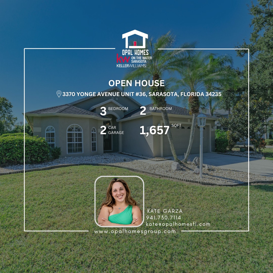 🏡 Open House Tomorrow | 10:00 AM – 12:00 PM
https://opalhomesgroup.com/listing/mfrmls/N6140993/SARASOTA/3370-YONGE-AVENUE-36/
✨ Beautifully Updated Sarasota Home!
Join us tomorrow and tour this stunning move-in ready home that perfectly blends modern style, quality finishes, and an unbeatable Sarasota location all with low HOA fees that include internet and access to amazing community amenities!
🛠️ Fully Remodeled in 2020
Custom kitchen & bathroom cabinets
Elegant granite countertops
New tile flooring throughout
Freshly painted interior
Upgraded master shower + new bathtub & tile in second bath
🌿 Additional Highlights
New roof (2020)
New A/C (2024)
Garage epoxy coating (2024/2025)
Automatic window shades in living room
Beautifully refreshed landscaping (2020–2024)
Furniture optional move-in ready!
🏡 Community Perks
Enjoy a peaceful setting with a pool, clubhouse, and social areas, all close to shopping, dining, golf, parks, and the Legacy Trail.
📍 Conveniently located near Gulf Gate, Southgate, and Palmer Ranch this Sarasota gem offers the perfect mix of comfort, convenience, and coastal charm.
KATE GARZA
kate@opalhomesfl.com
#OpenHouse #SarasotaRealEstate #FloridaLiving #MoveInReady #DreamHome #SarasotaHomes #ModernLiving #GulfGate #PalmerRanch #Southgate