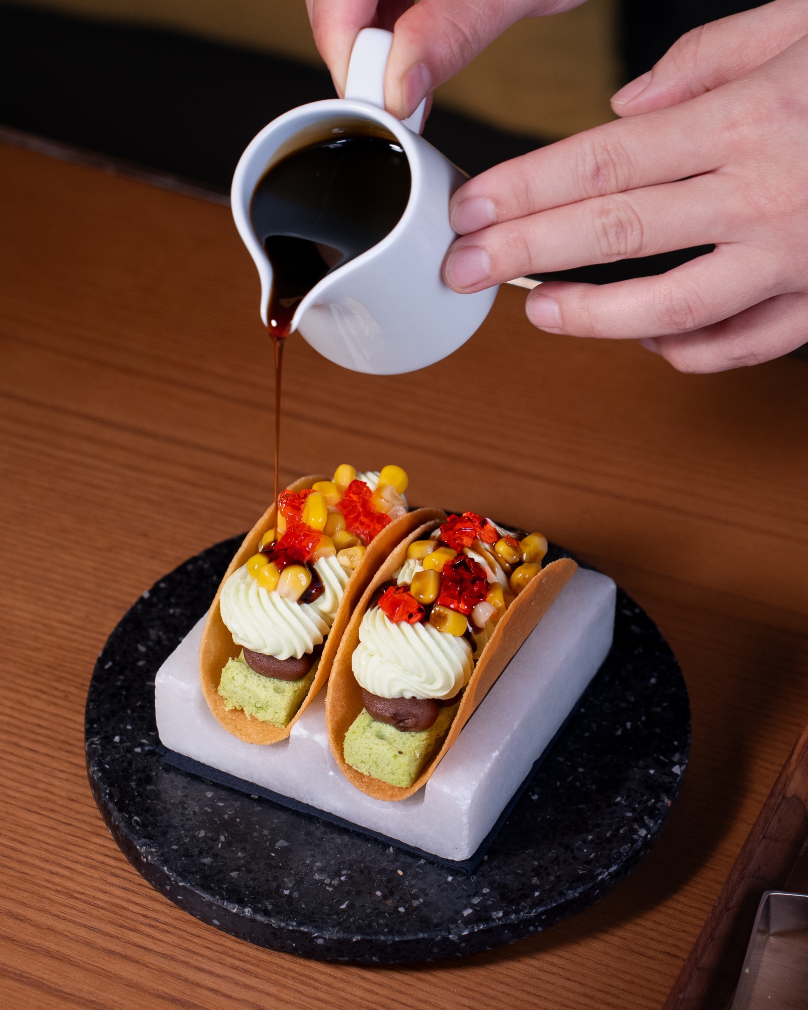 NEW IN THE MENU!
A tacoโฆ but make it dessert.
Vanilla tuille, pandan chiffon, red bean paste.
Find it only at REIF Dubai Hills. ๐ฟ