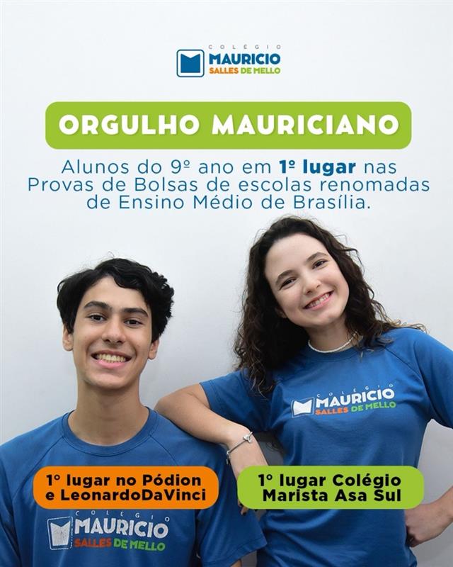 🎓 Nossos mauricianos prontos para novos voos! Os alunos do 9º ano estão se preparando para uma nova etapa, o Ensino Médio, e já começaram com grandes conquistas! 🌟
Com dedicação, foco e muito aprendizado, muitos de nossos estudantes participaram das provas de bolsa das escolas de referência do DF, conquistando excelentes resultados e classificações.
Destaque especial para:
🏅 Fernando Versiani, 1º lugar nos colégios Pódion e Leonardo DaVinci
🏅 Isabela de Paula, 1º lugar no Colégio Marista Asa Sul
No Colégio Mauricio Salles de Mello, cada conquista dos nossos alunos é também uma vitória de toda a nossa comunidade escolar.
Mais que uma escola. Uma tradição que forma gerações.
🌐 www.colegiomauriciosalles.com.br
📞 (61) 3340-5545
📍SHCGN 708, Bloco C – Brasília/DF
#OrgulhoMauriciano #ColégioMaurícioSallesDeMello #EnsinoComPropósito #TradiçãoEExcelência #Montessori #EducaçãoDeValor #BrasíliaDF #EnsinoFundamental #ProvasDeBolsa #EstudantesDeSucesso #MaisQueUmaEscolaUmaTradição