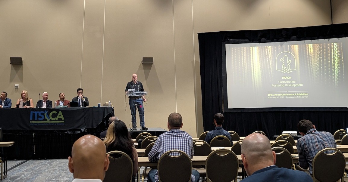 Transpo is at the ITS California Annual Conference this week, where Principal Mark Jensen moderated a session on how Multimodal Intelligent Transportation Systems are transforming safety and mobility. The session explored how technologies like AI, sensors, V2X communication, and data analytics are improving safety and efficiency across all modes—from vehicles and pedestrians to ferries, trains, and airports.